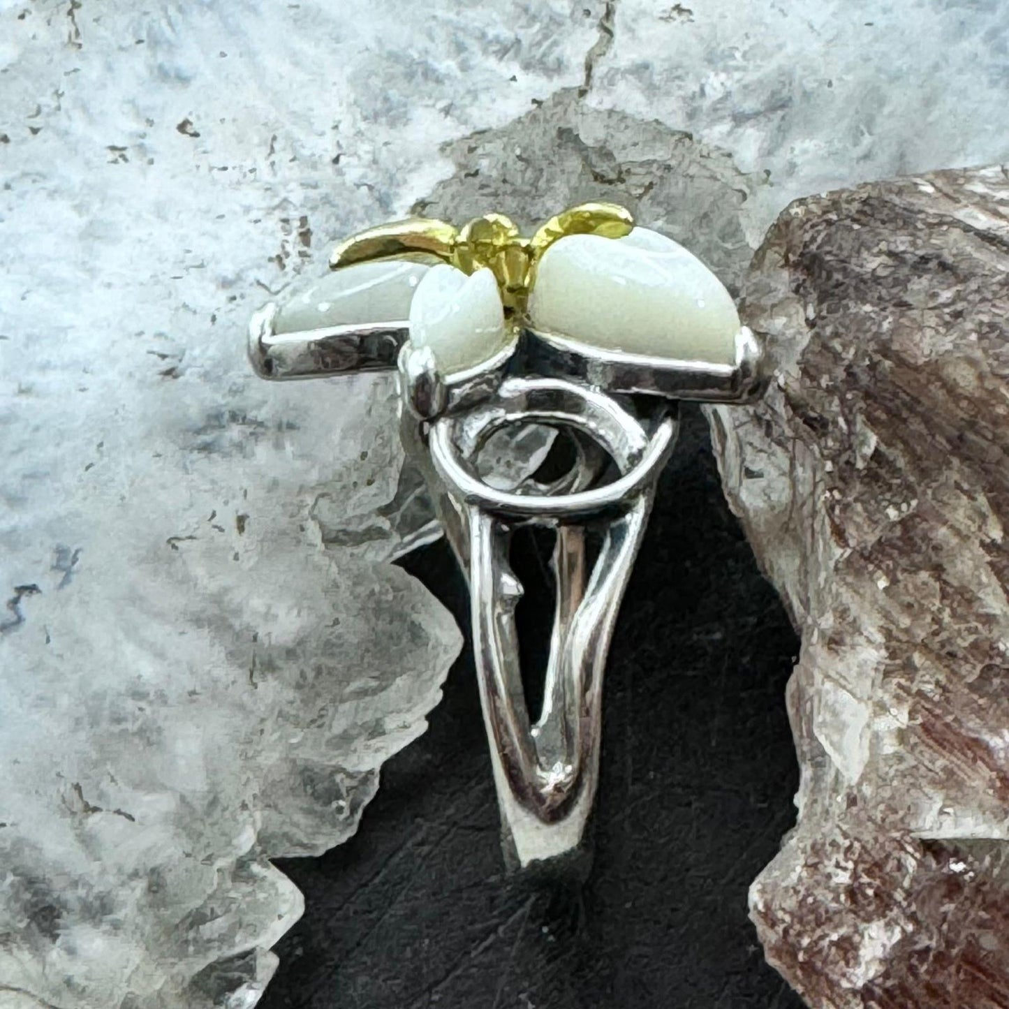 Carolyn Pollack Sterling Silver & Brass 5 Mother of Pearl Petals Flower Ring For Women