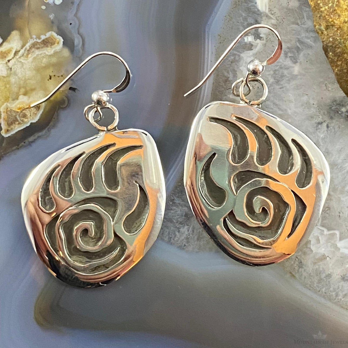 Brad Panteah Sterling Silver Overlay Bear Claw w/Circle of Life Dangle Earrings