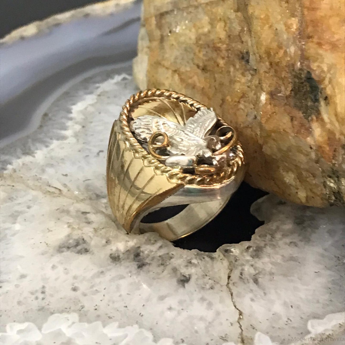 Vintage Helen Harris Sterling & Gold Filled Eagle Shield Ring Size 9.5 For Men