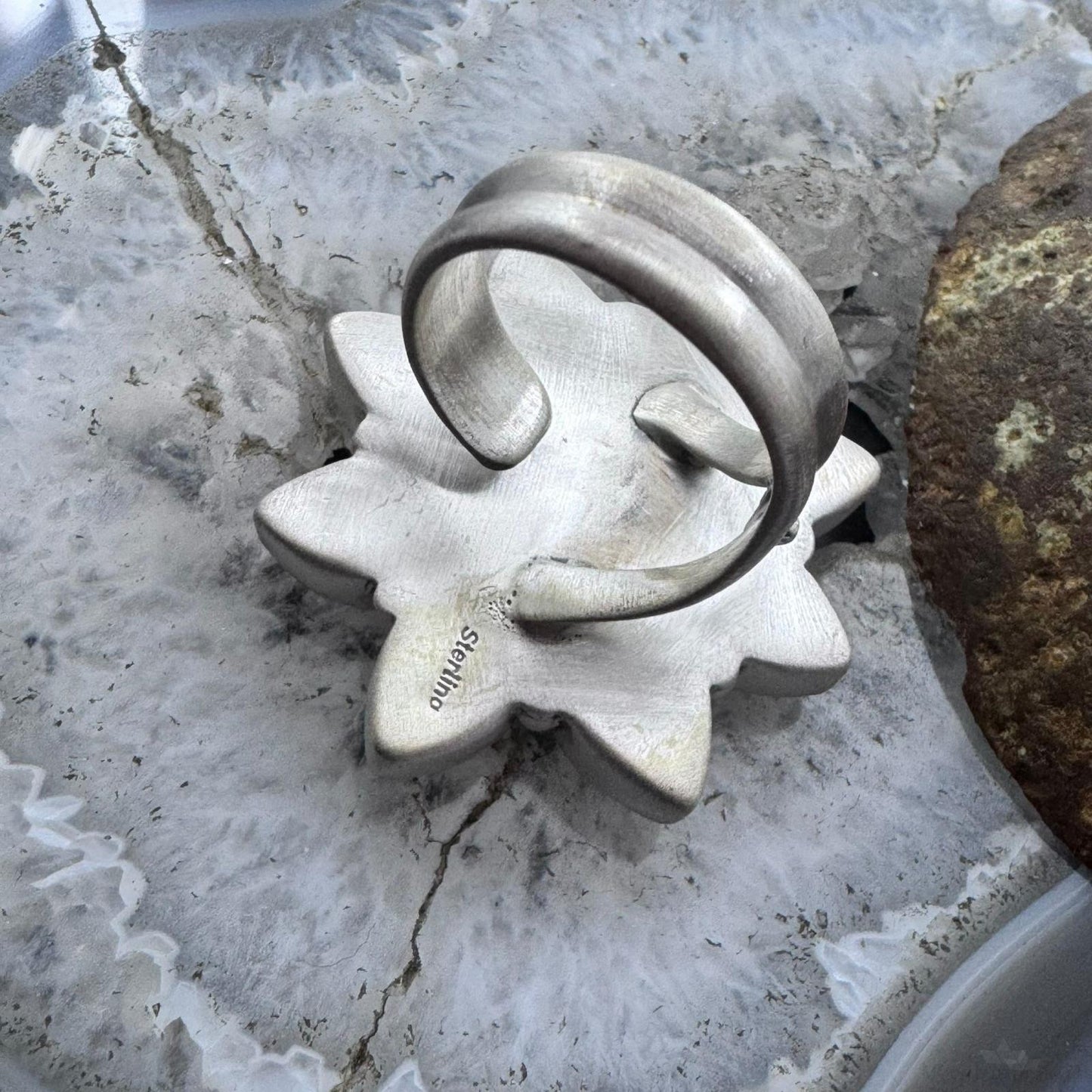 Native American Sterling Silver Pink Conch Adjustable Cluster Ring For Women