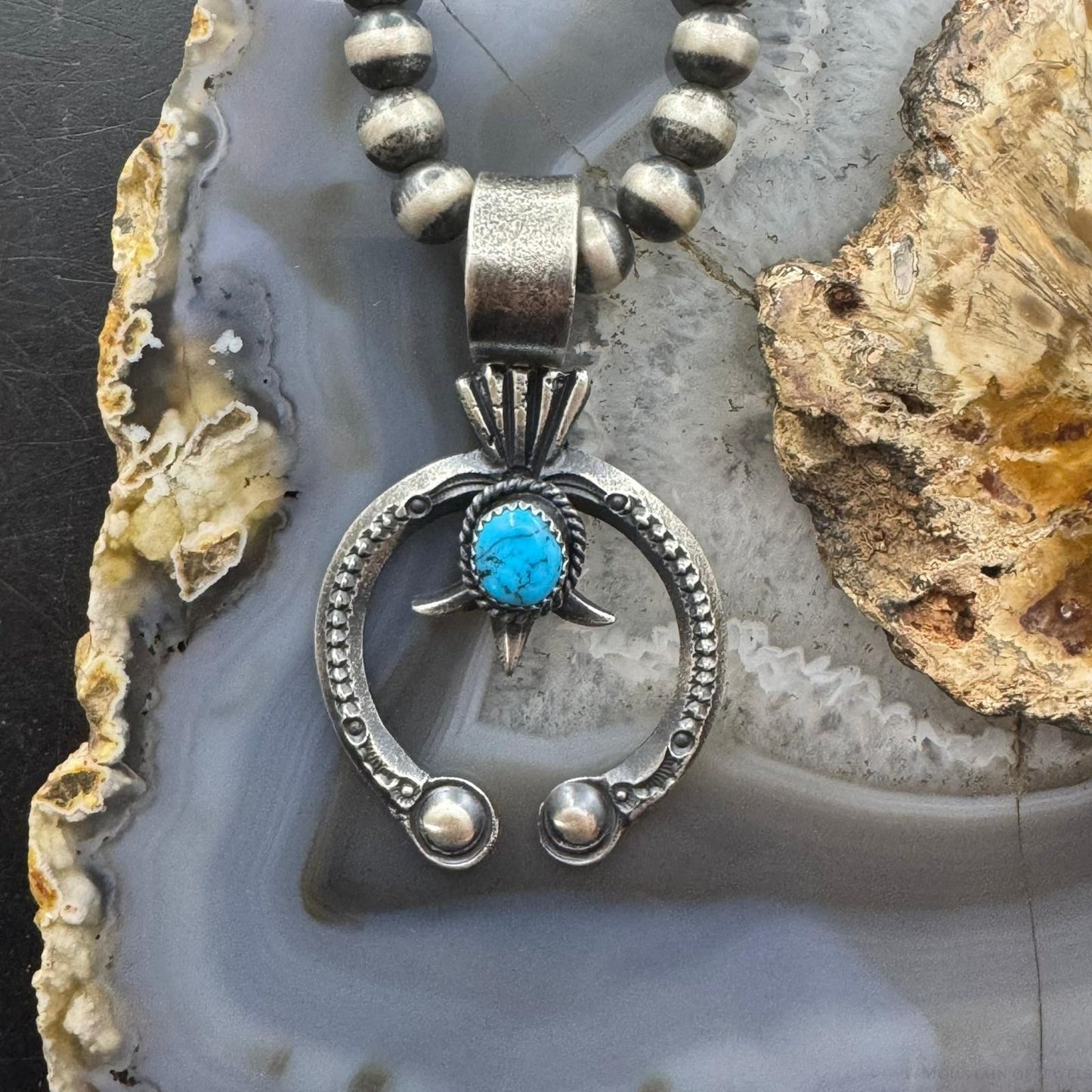 Eva & Linberg Billah Native American Sterling Turquoise Unisex Naja Pendant #3