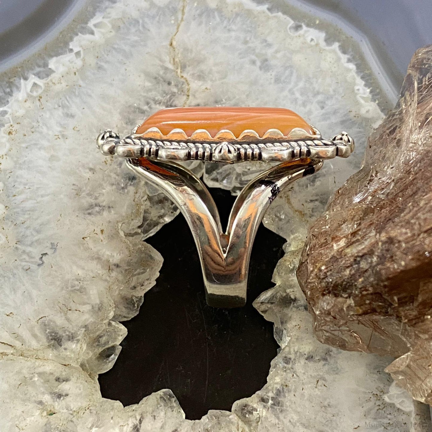 Carolyn Pollack Sterling Silver Elongated Rectangle Carnelian Ring Sz 8.5, 9.25