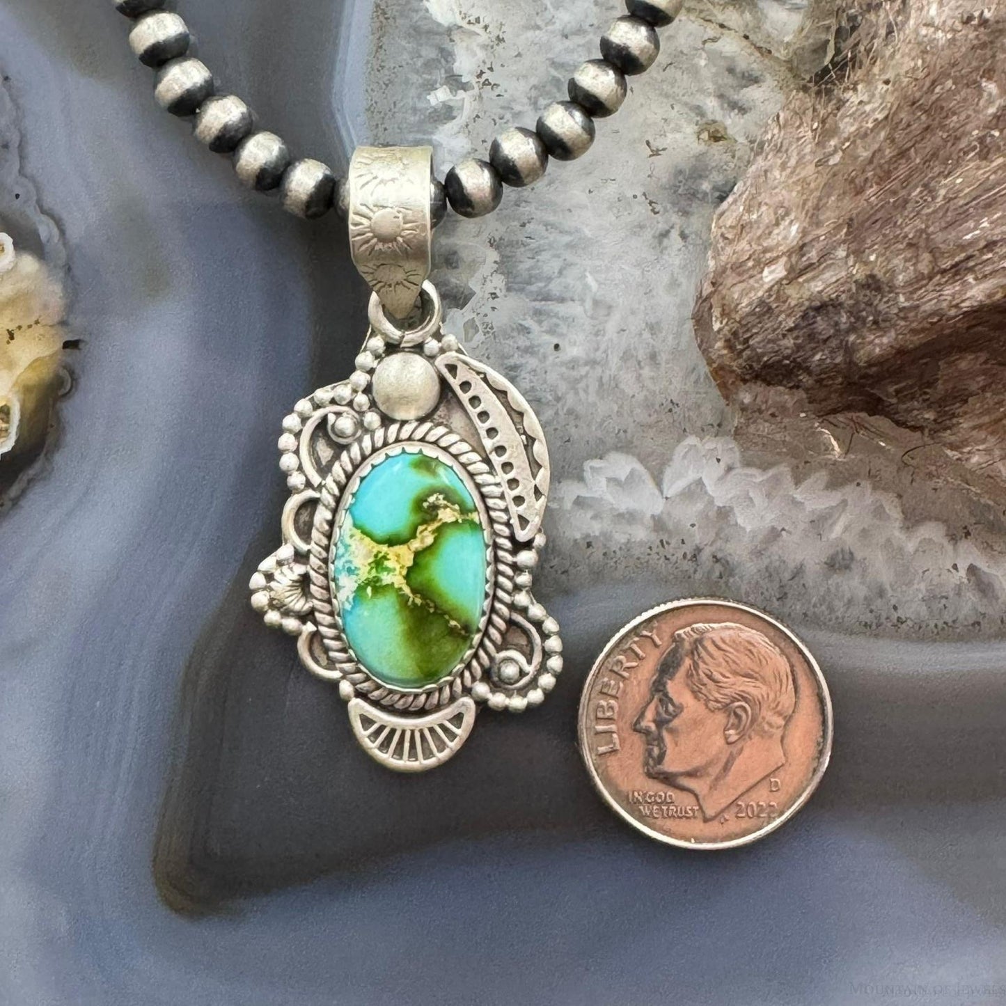 Sterling Silver Southwestern Style Oval Sonora Gold Turquoise Pendant For Women
