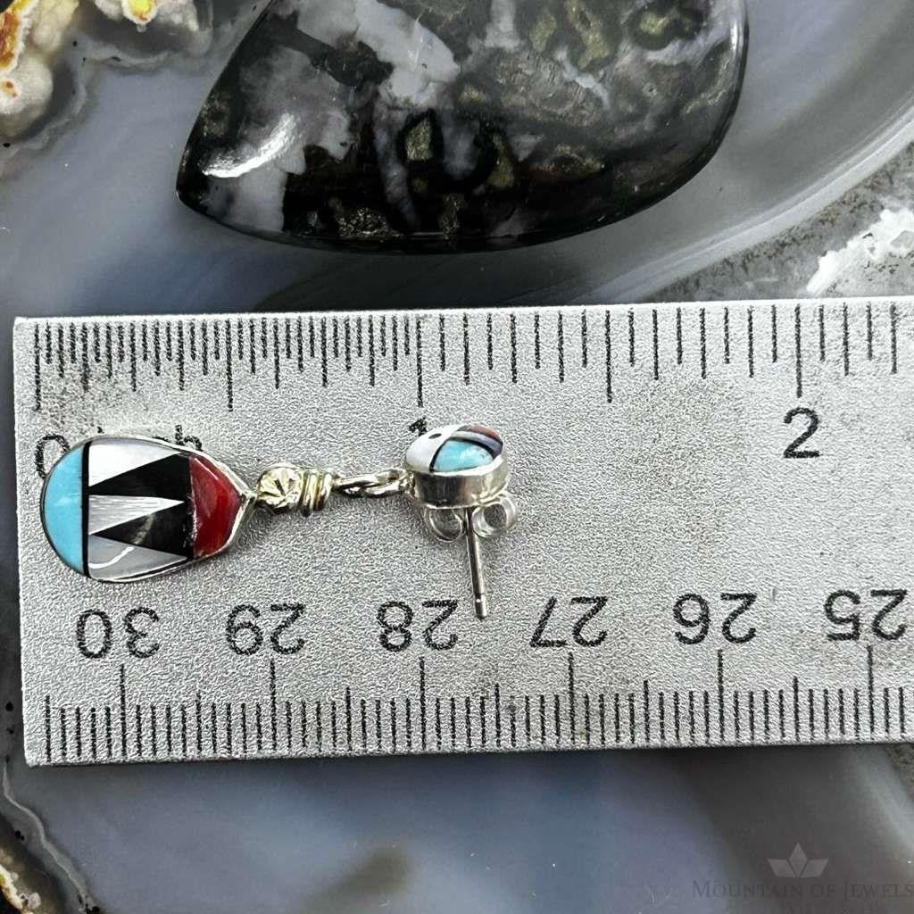 Ola Eriacho Native American Sterling Silver Multistone Inlay Sunface Dangle Earrings For Women