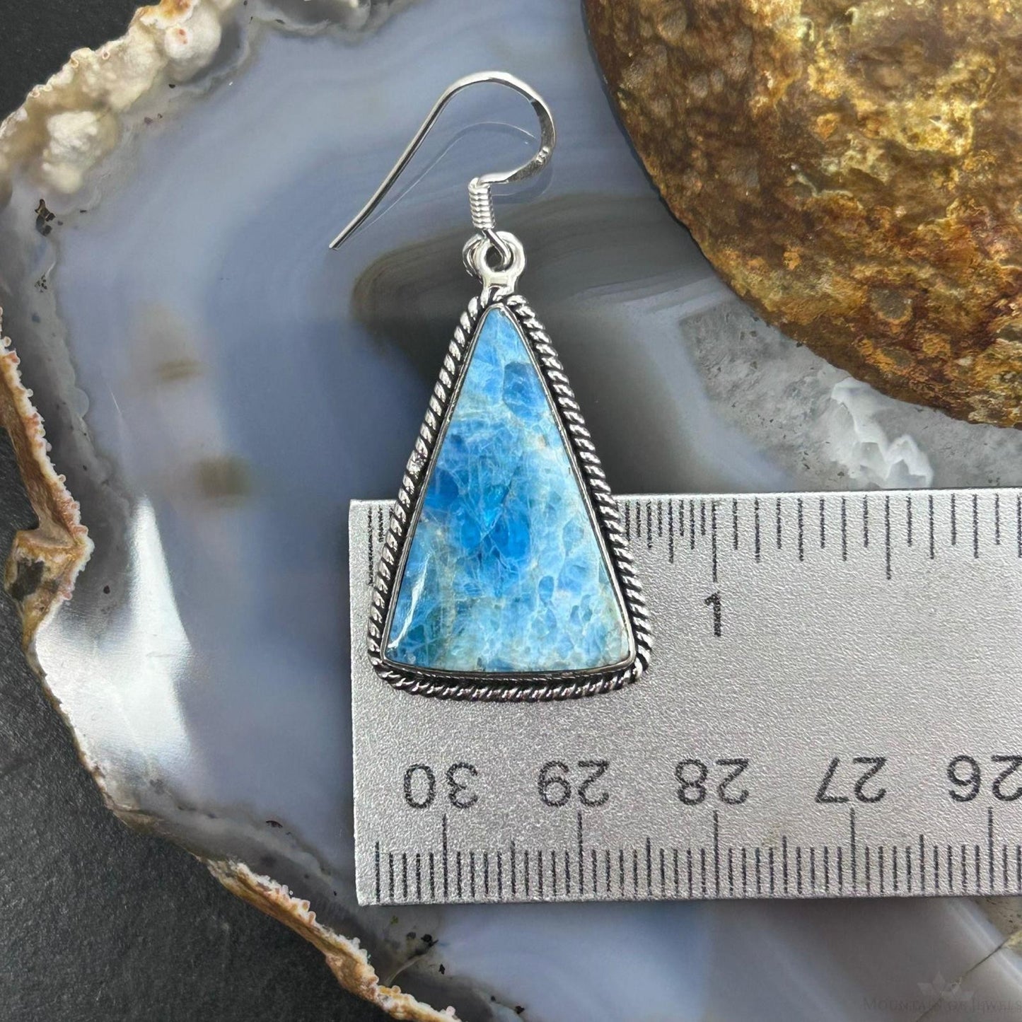 Sterling Silver Southwestern Style Triangle Blue Apatite Dangle Earrings For Women