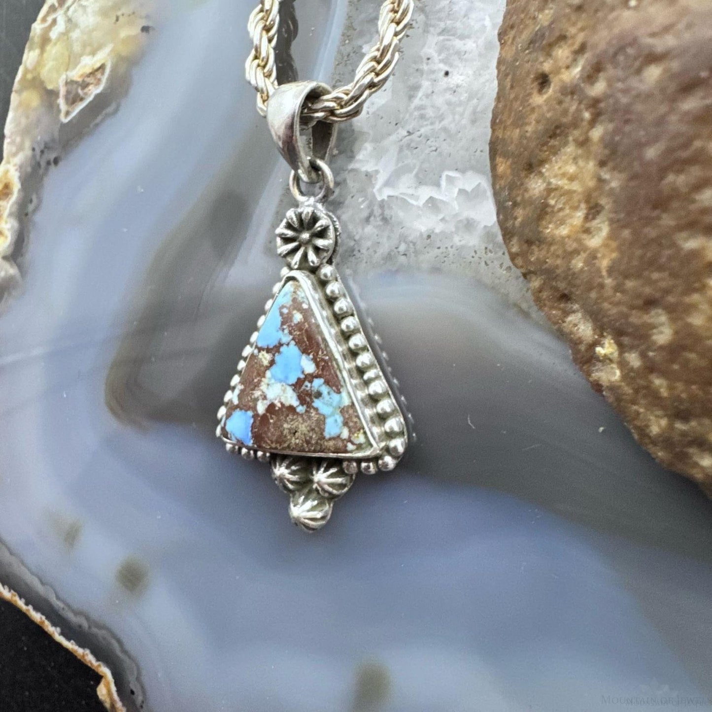 Sterling Silver Southwestern Style Triangle Golden Hill Turquoise Decorated Pendant For Women