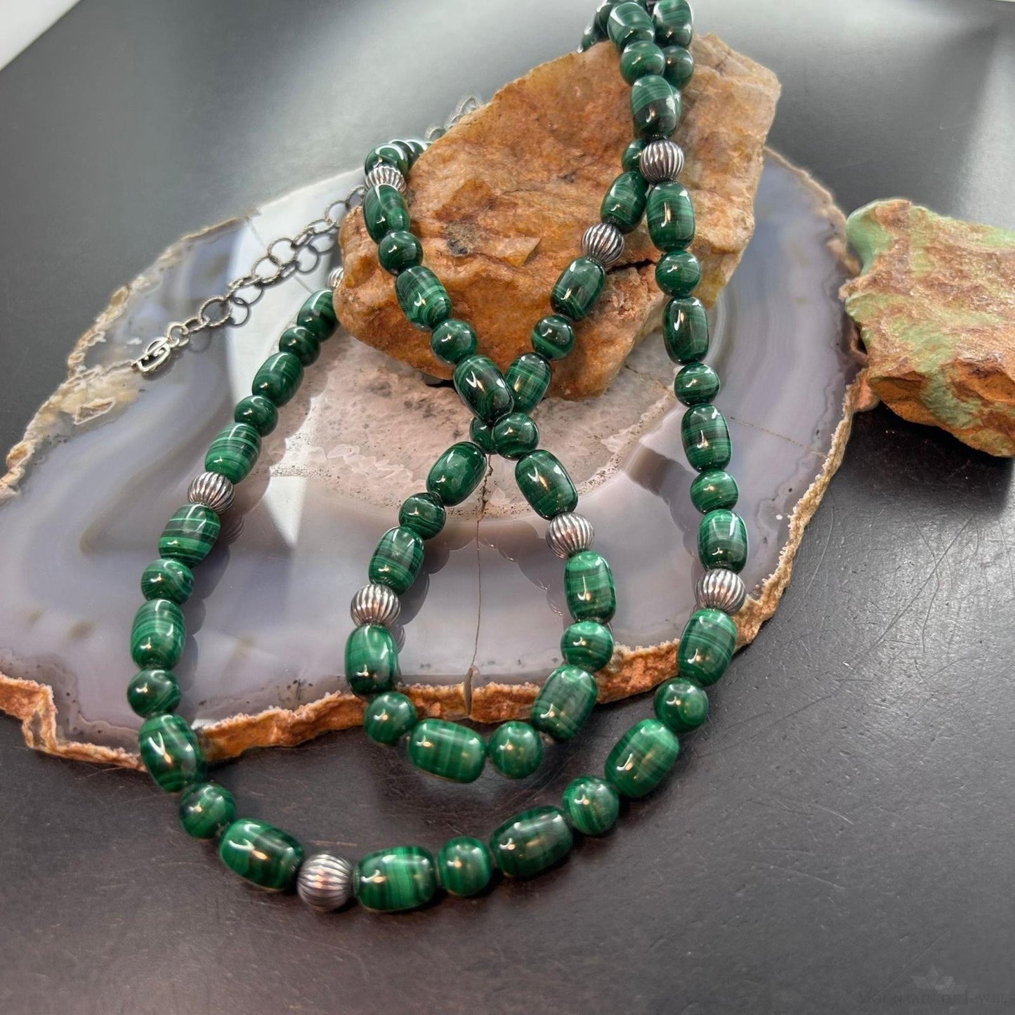 Carolyn Pollack Vintage 7mm-10mm Malachite Beads 35"-39" Necklace For Women