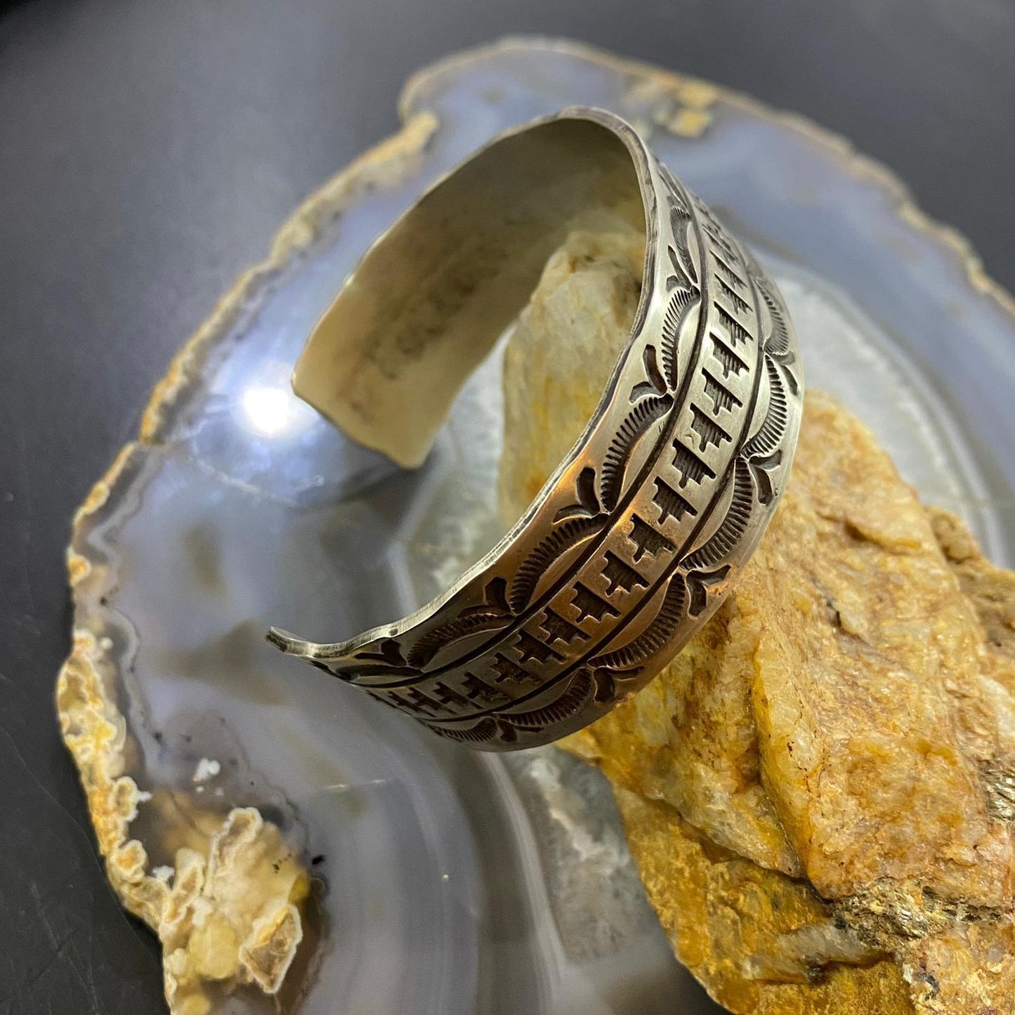 Rick Enriquez Native American Sterling Silver Stamped Bracelet For Men