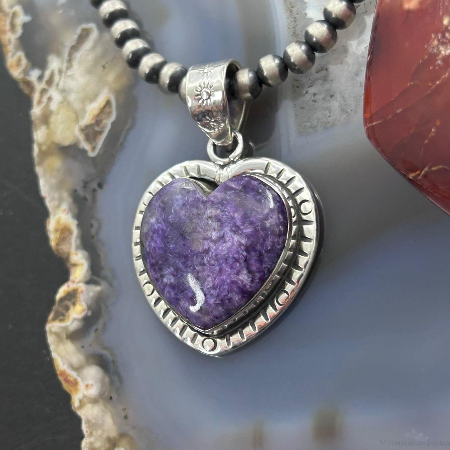 Sterling Silver Southwestern Style Charoite Decorated Heart Pendant For Women