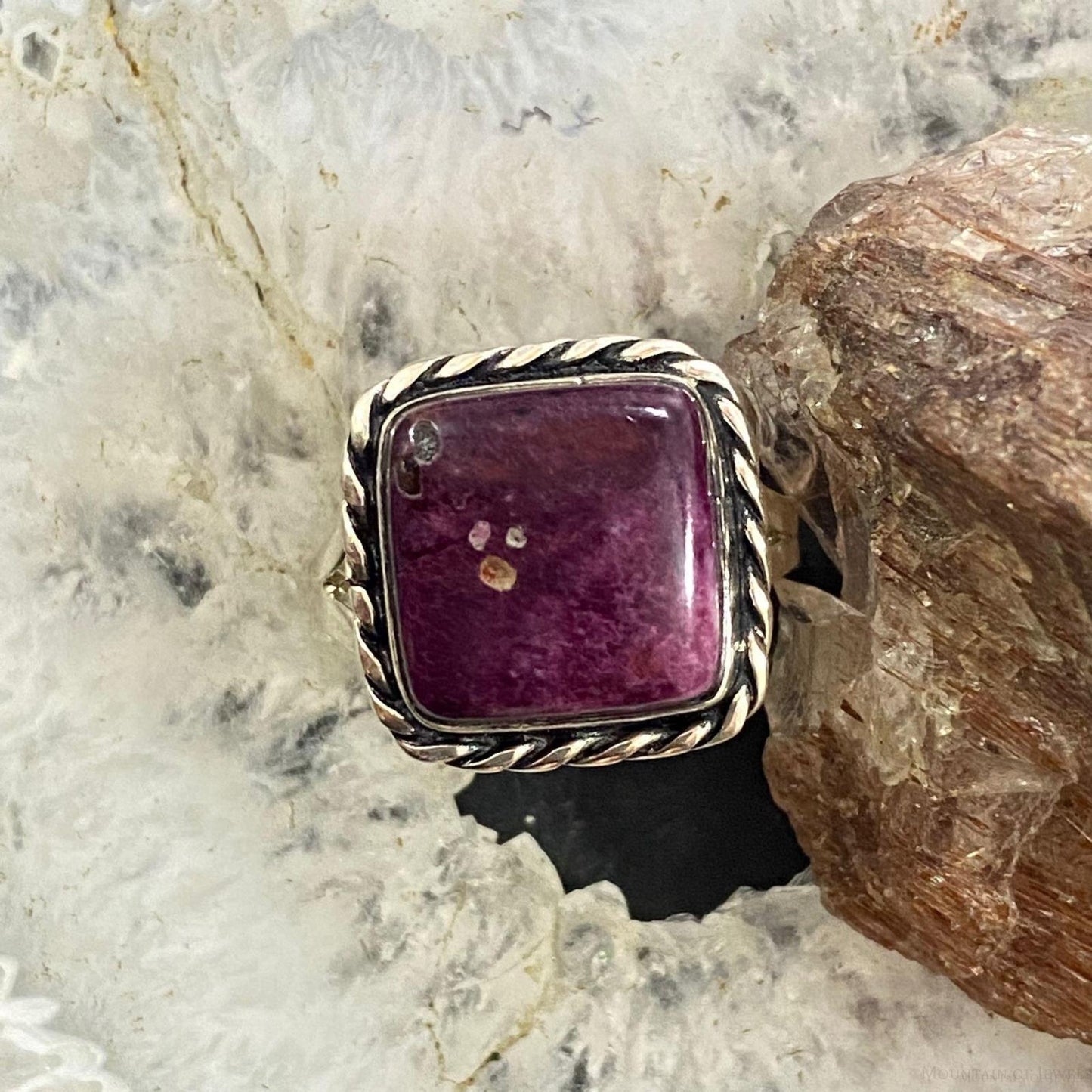 Native American Sterling Silver Purple Spiny Oyster Bar Ring Sz 9.25 For Women
