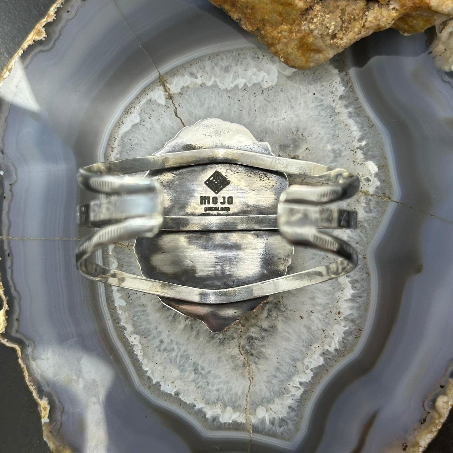Sterling Silver Southwestern Style Large Oval Variscite Decorated Bracelet For Women #1