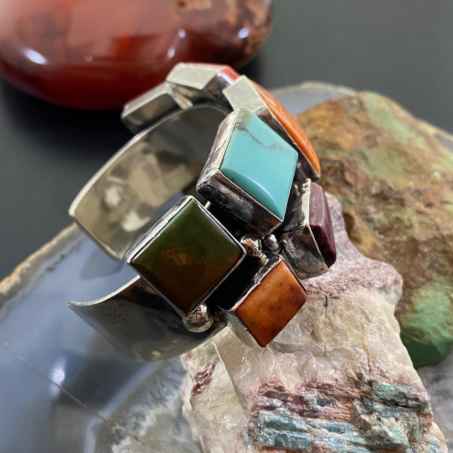 Chimney Butte Vintage Sterling Silver Chunky Multi-Stone Bracelet For Women
