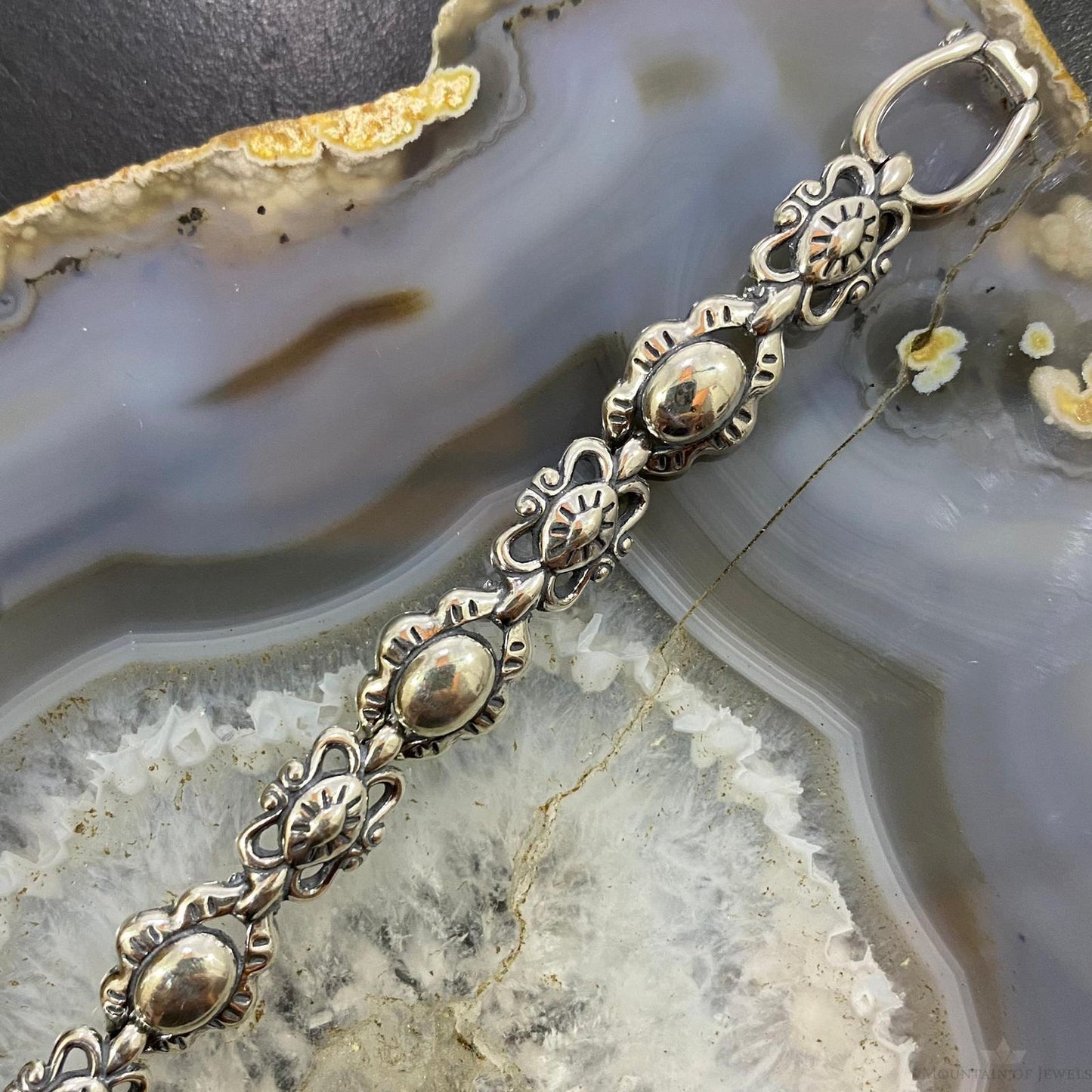 Carolyn Pollack Sterling Silver Decorated Flower Link Bracelet For Women