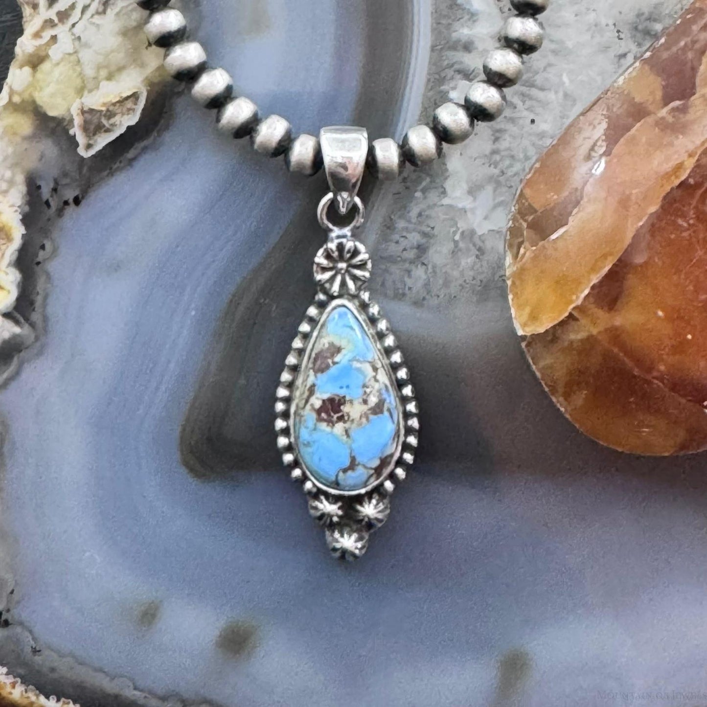 Sterling Silver Southwestern Style Teardrop Golden Hill Turquoise Pendant For Women #1