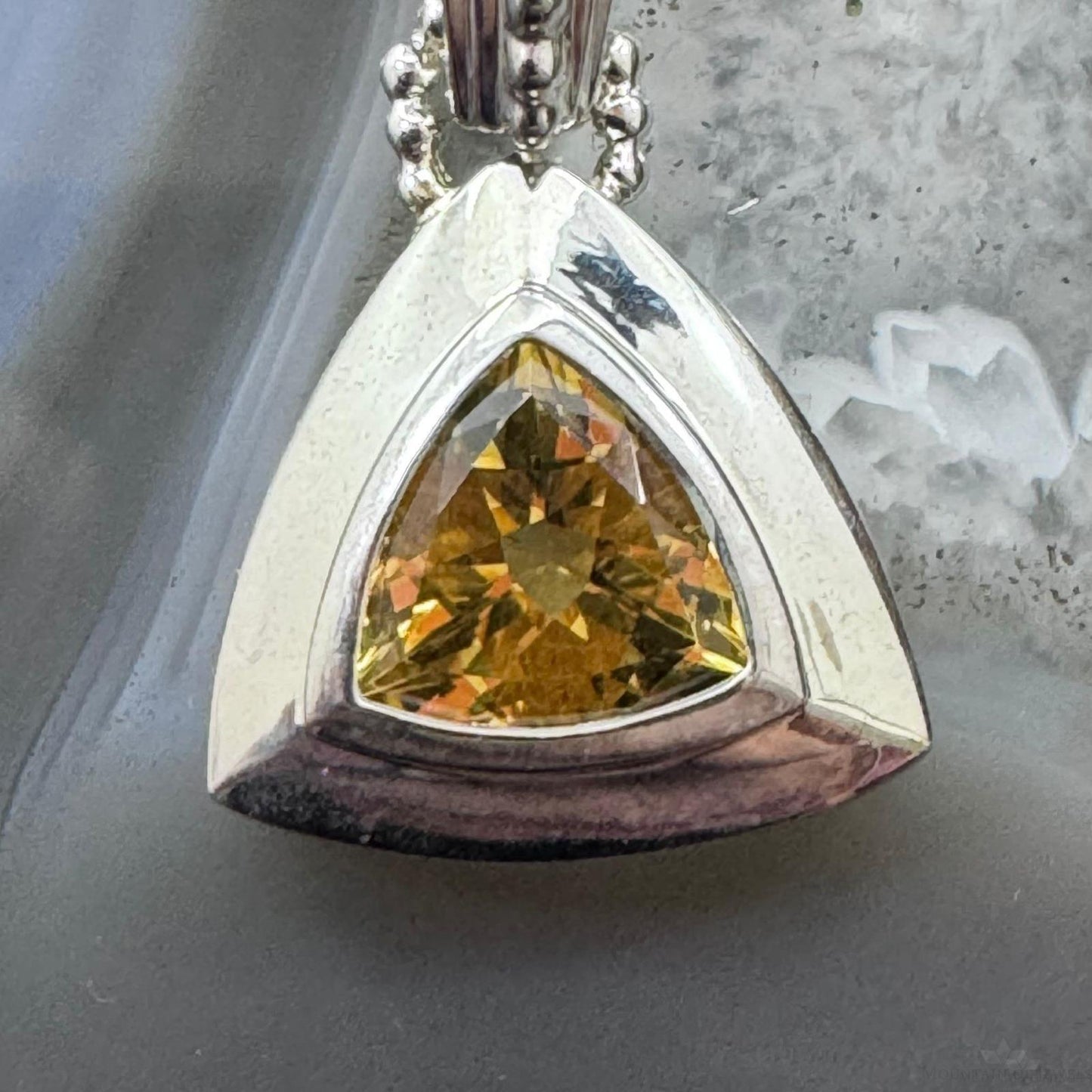 Carolyn Pollack Sterling Silver Triangle Faceted Citrine Pendant With Necklace For Women