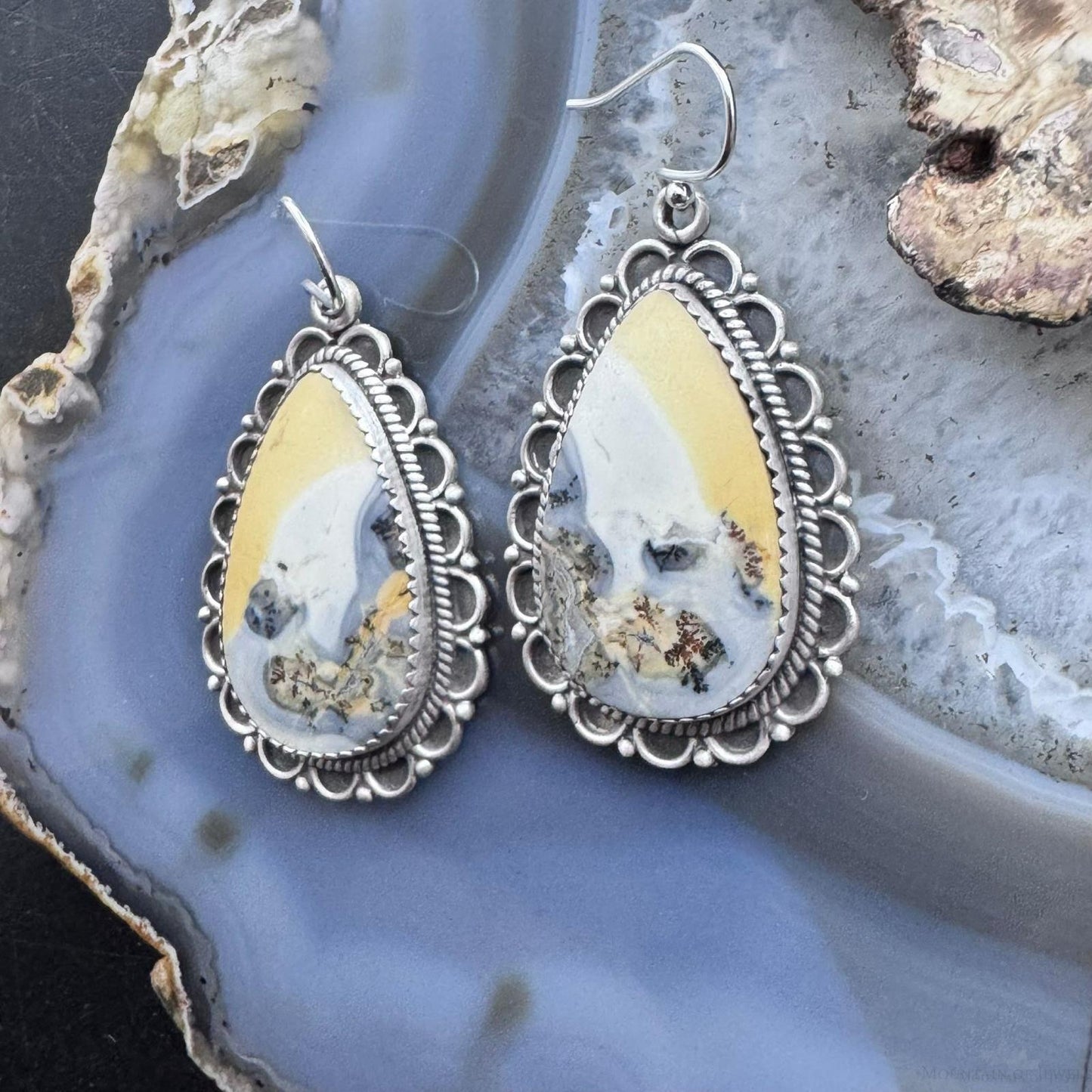 Sterling Silver Southwestern Style Teardrop Maligano Jasper Dangle Earrings For Women #2