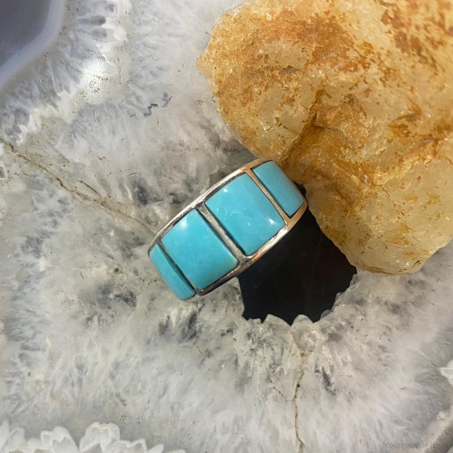 Native American Sterling Blue Ridge Turquoise Graduated Band Ring Size 7.5