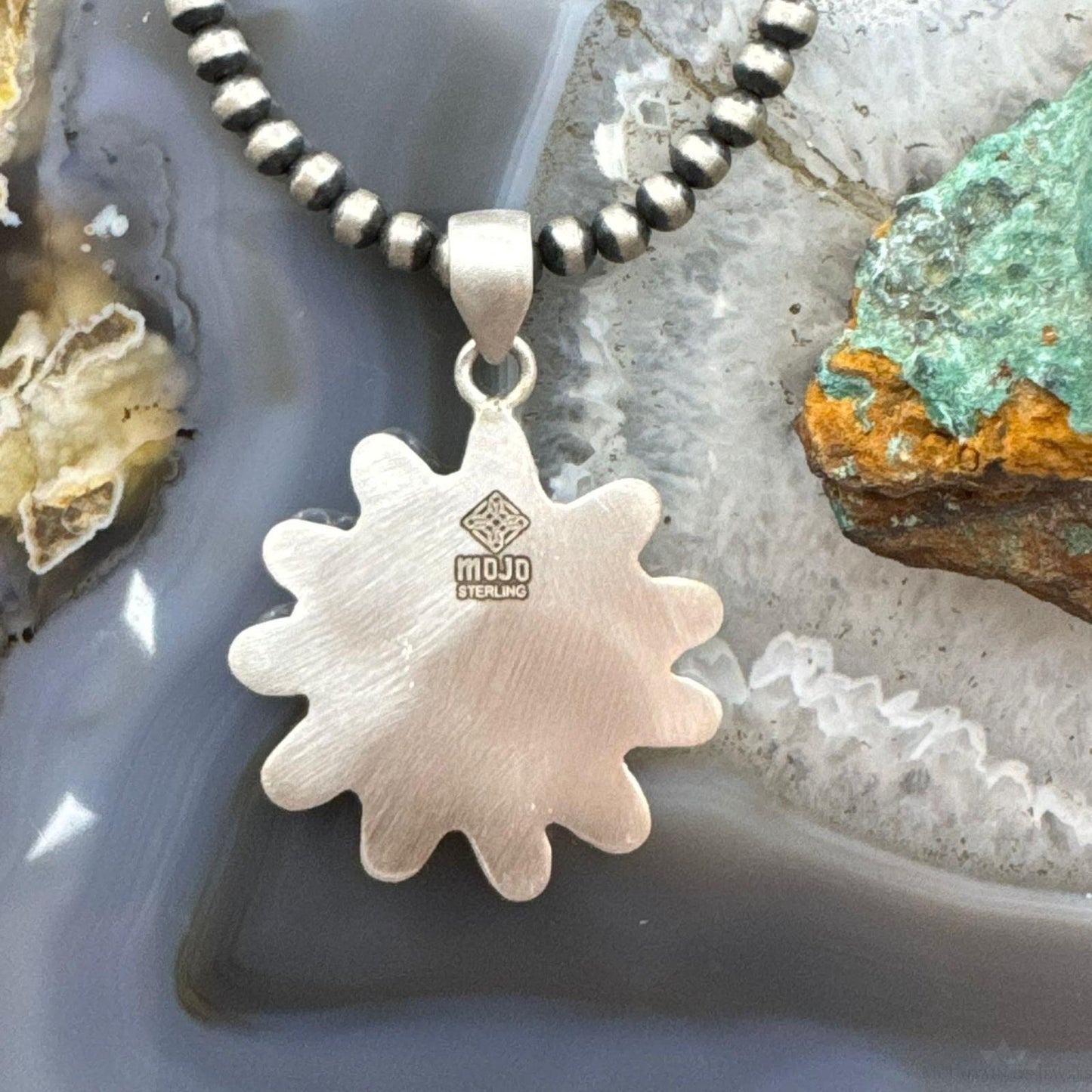 Southwestern Style Sterling Silver Decorated Cluster Floral Pendant For Women