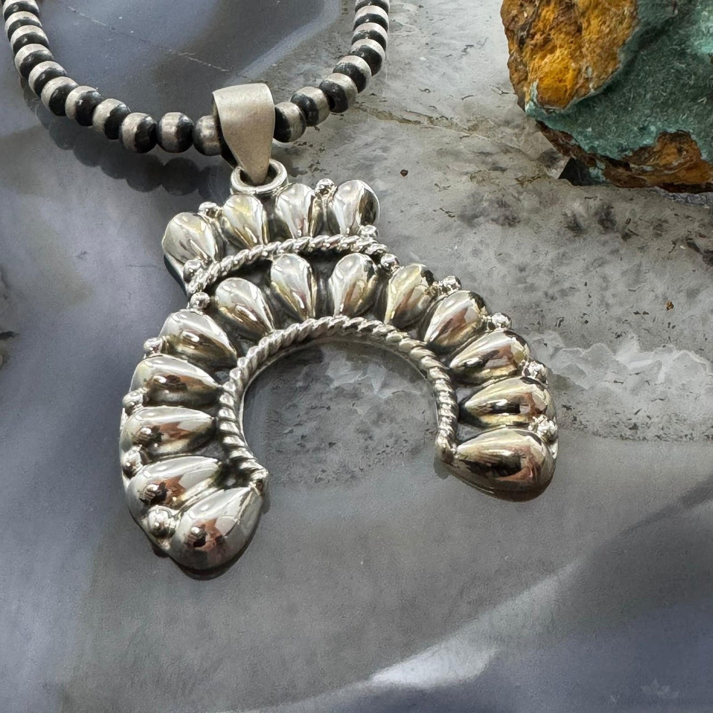 Southwestern Style Sterling Silver Decorated Cluster Naja Pendant For Women