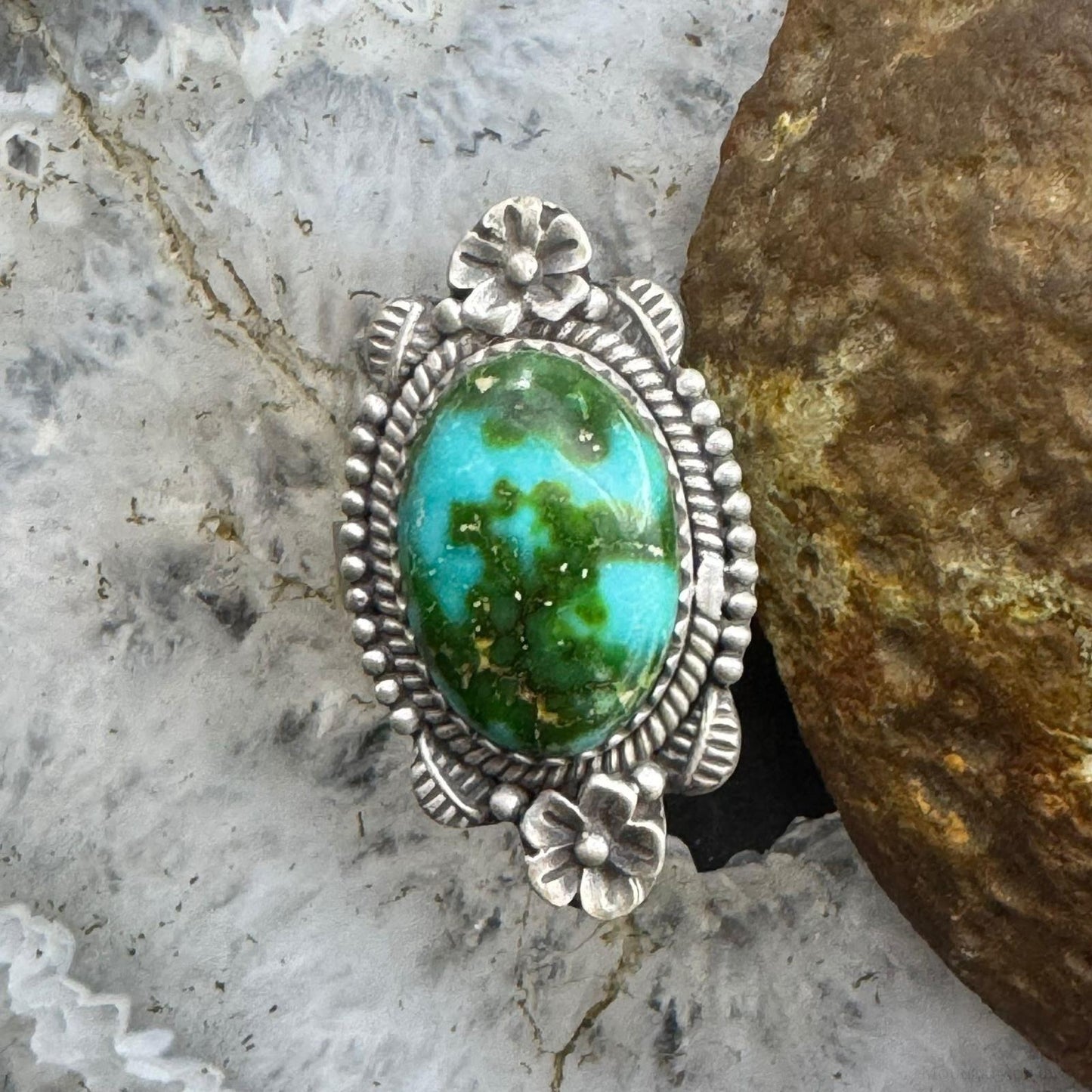 Sterling Silver Southwestern Style Sonora Gold Turquoise Decorated Adjustable Ring For Women #1
