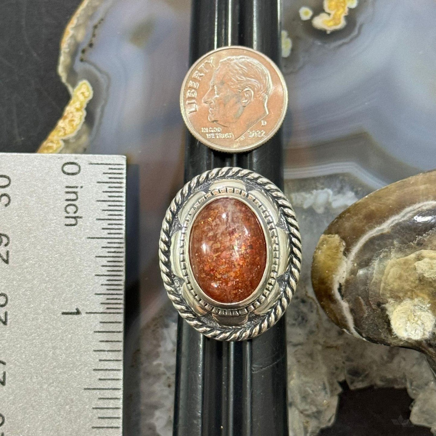 Carolyn Pollack Sterling Silver Oval Brown Jasper Decorated Ring Size 7.5 For Women
