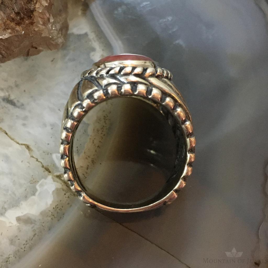 Carolyn Pollack Vintage Sterling Silver Oval Rhodonite Decorated Unisex Shield Ring