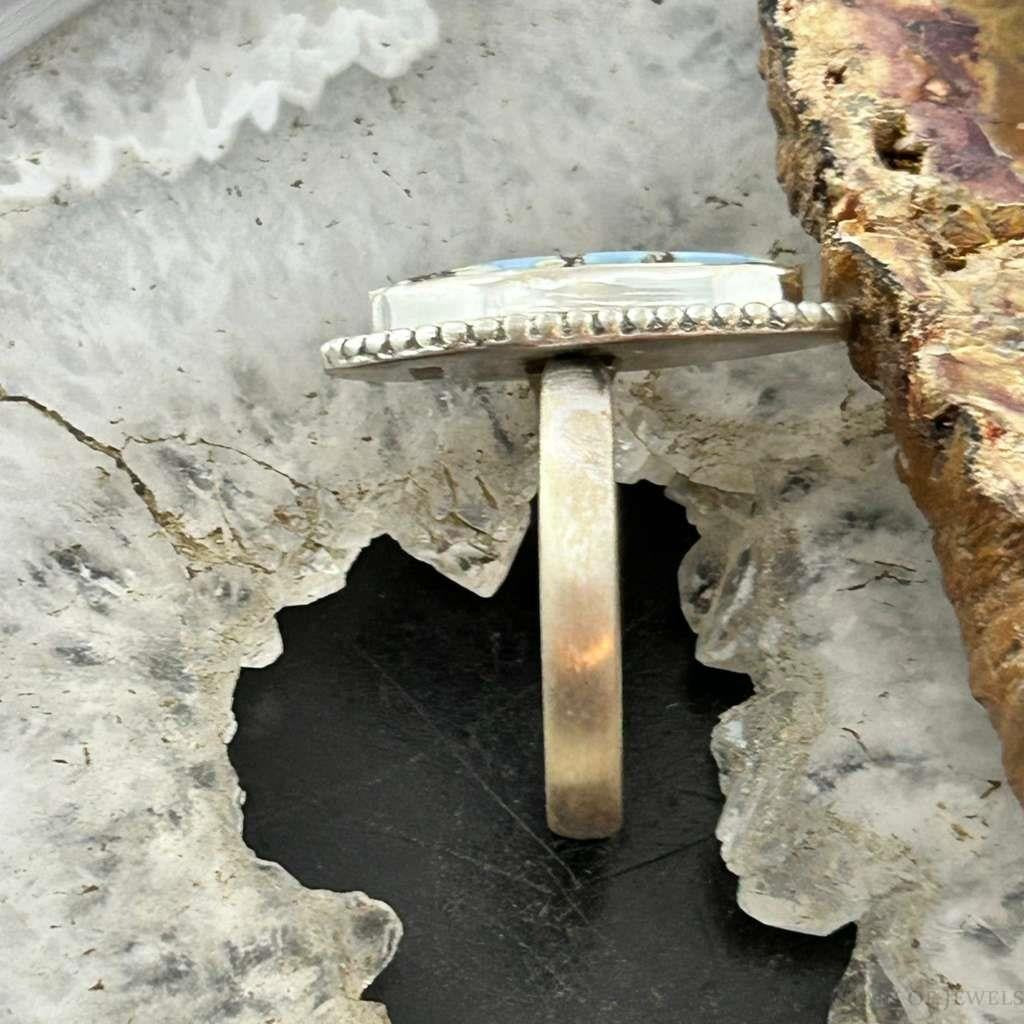 Sterling Silver Southwestern Style Teardrop Golden Hill Turquoise Adjustable Ring For Women