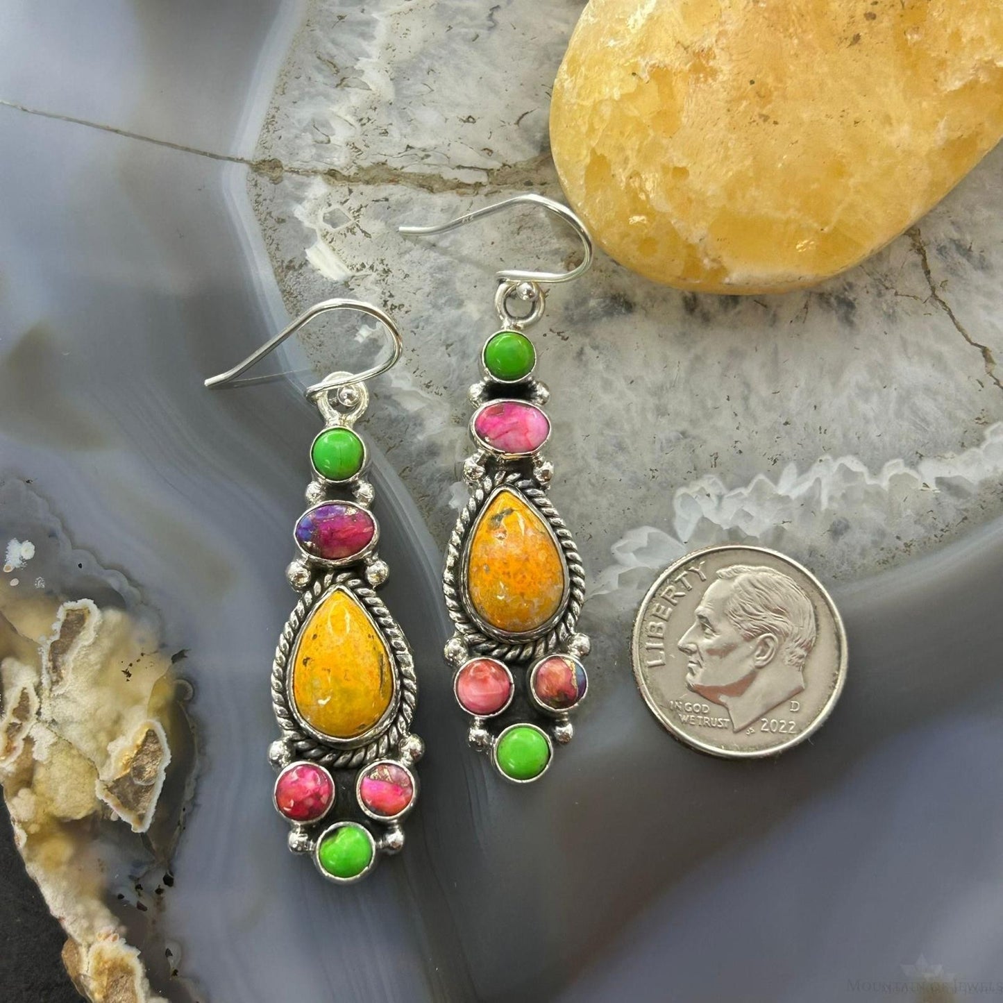 Sterling Silver Southwestern Style Multistone Dangle Earrings For Women #6