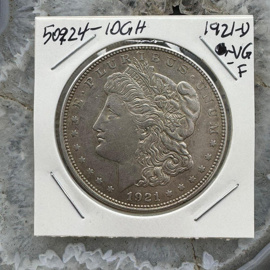 1921-D US 90% Morgan Silver Dollar VG-F #50924-10GH