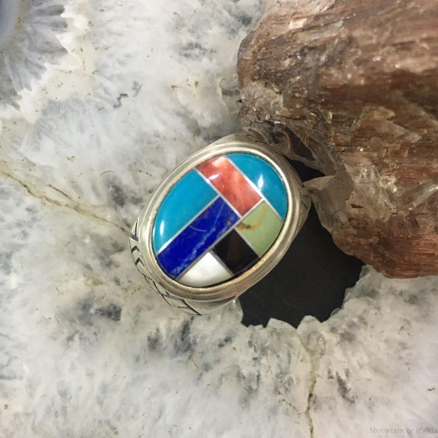 Carolyn Pollack Vintage Sterling Silver Oval Multi-gemstone Inlay Shield Ring For Women