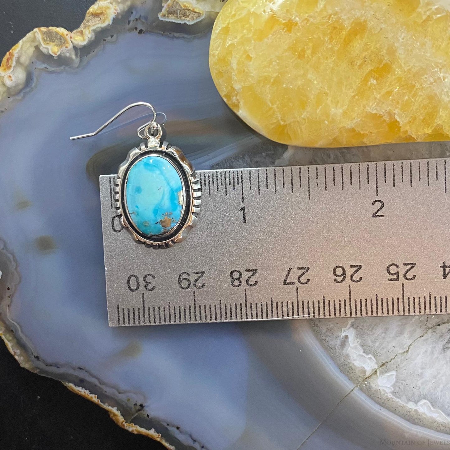 Native American Sterling Silver Blue Ridge Turquoise Decorated Dangle Earrings For Women