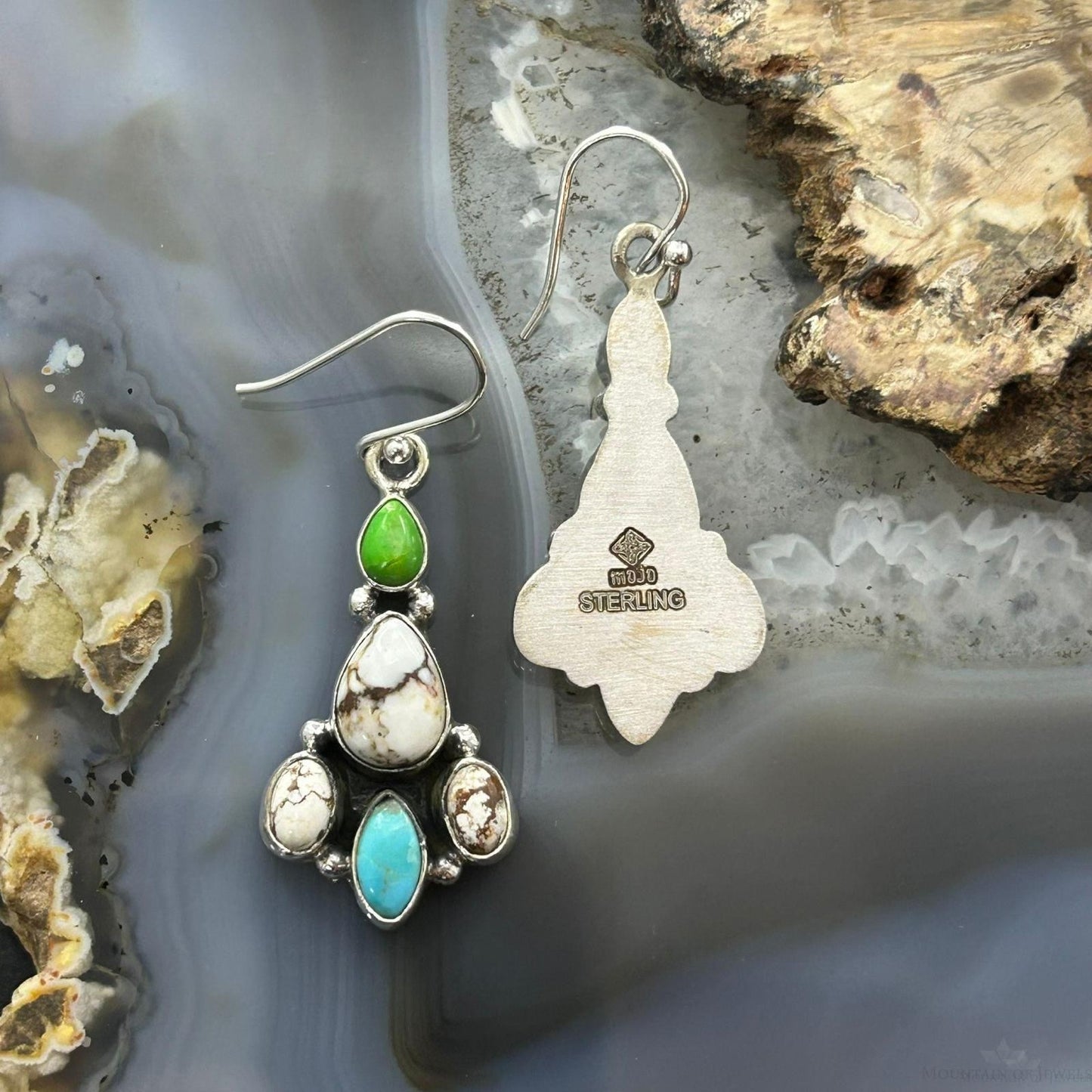 Sterling Silver Southwestern Style Multistone Dangle Earrings For Women