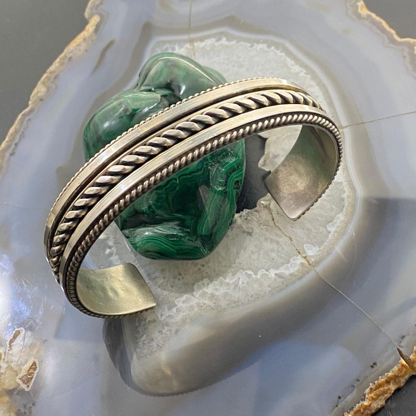 Tahe Vintage Native American Sterling Silver Stripes & Rope Bracelet For Men