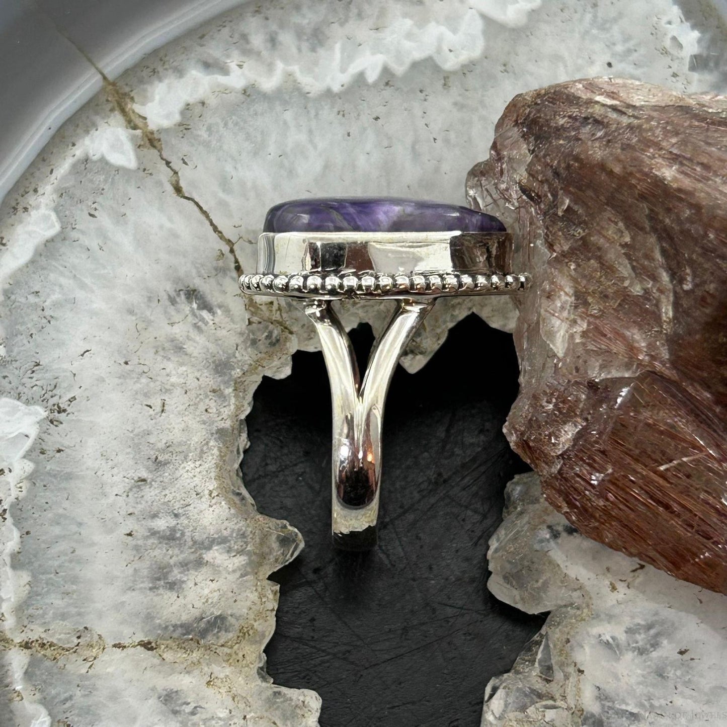 Sterling Silver Southwestern Style Teardrop Charoite Ring Size 8.5 For Women