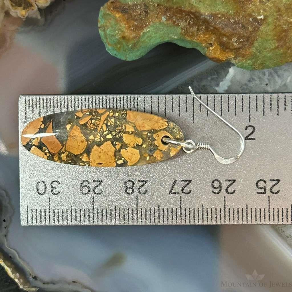 Sterling Silver Oval Maligano Jasper Slab Dangle Earrings For Women #512
