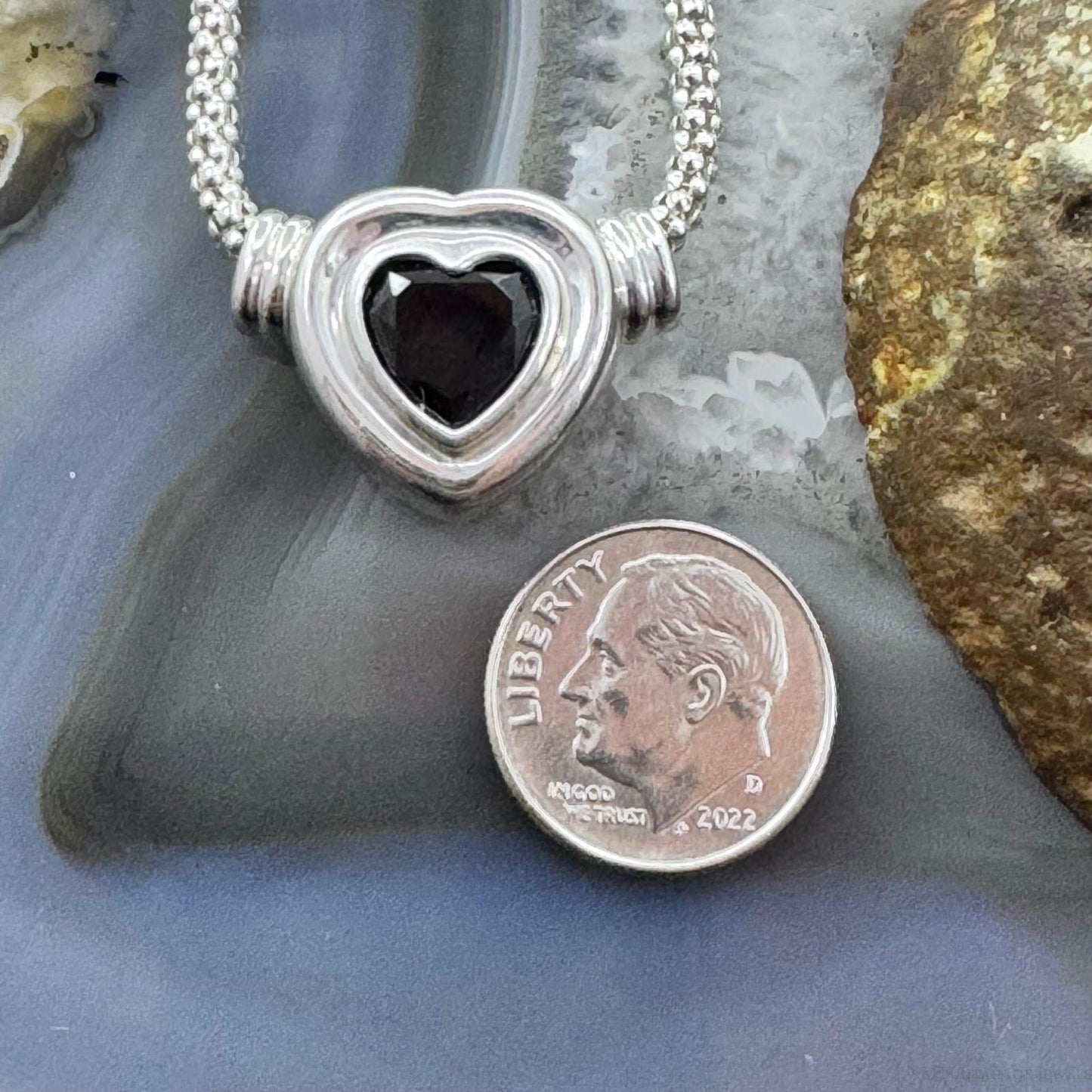 Carolyn Pollack Sterling Silver Faceted Garnet Slide Heart Pendant W/Necklace For Women