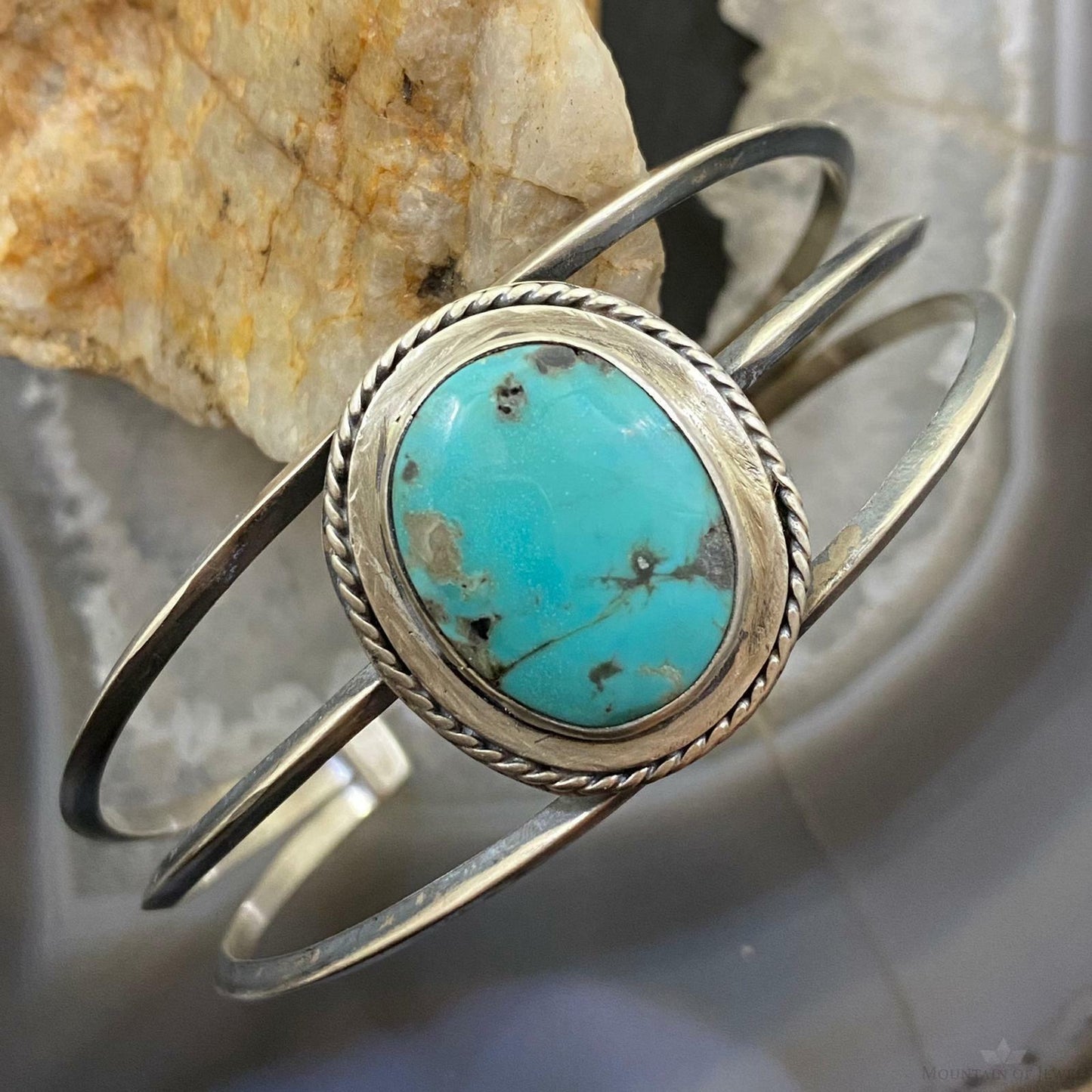 Native American Sterling Silver Oval Turquoise Split Shank Bracelet For Women