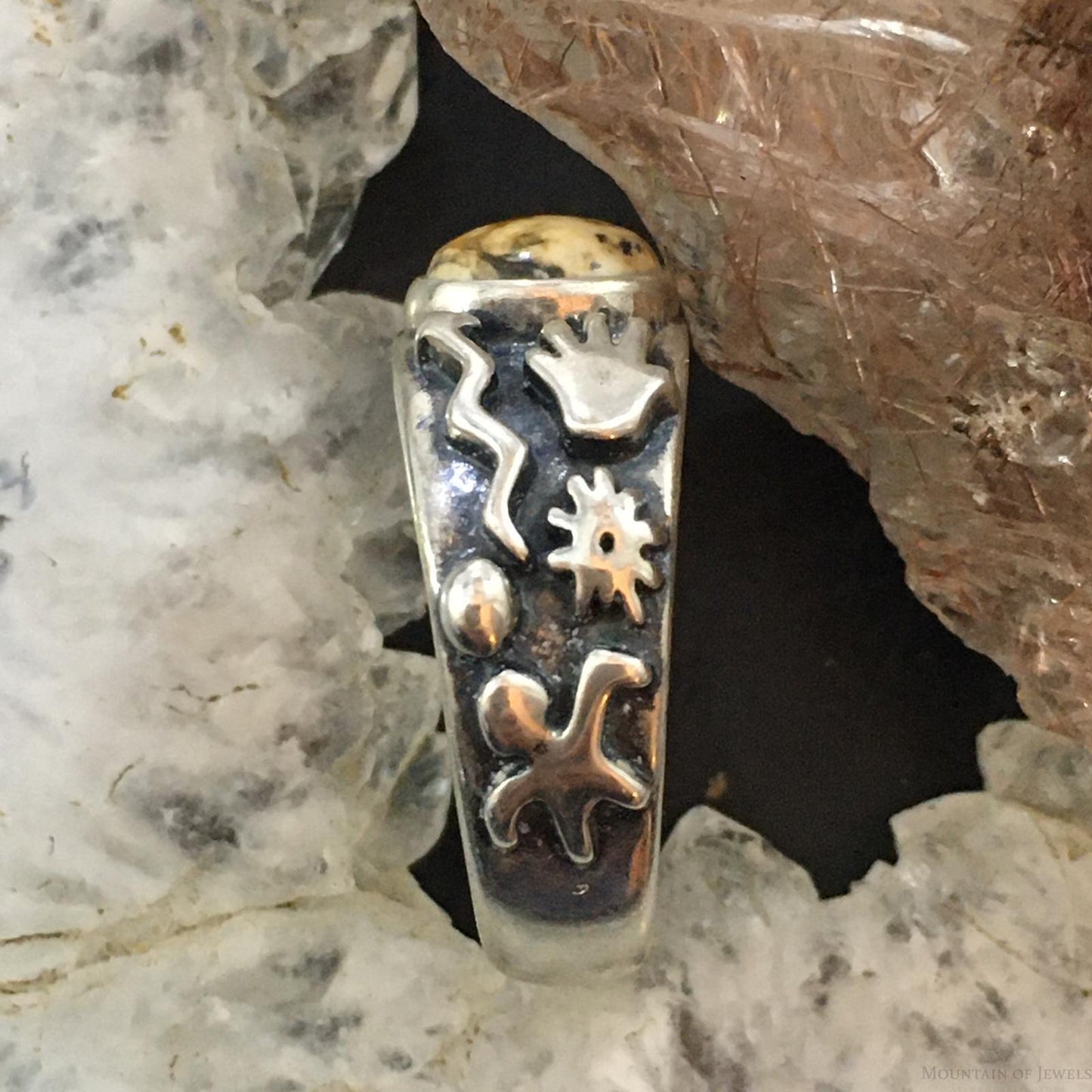 Jody Naranjo Vintage Southwestern Style Sterling Silver Picture Jasper Petroglyph Ring For Women #2