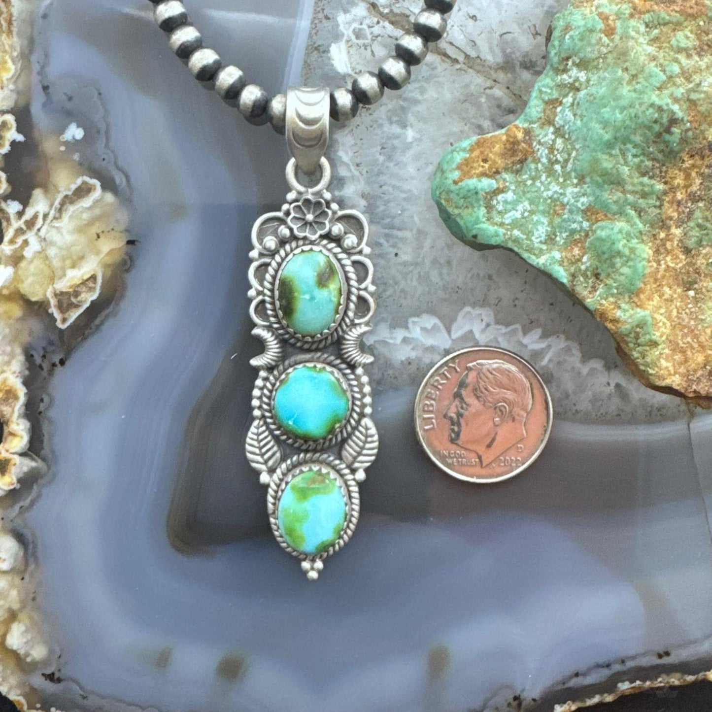 Sterling Silver Southwestern Style 3 Sonora Gold Turquoise Pendant For Women