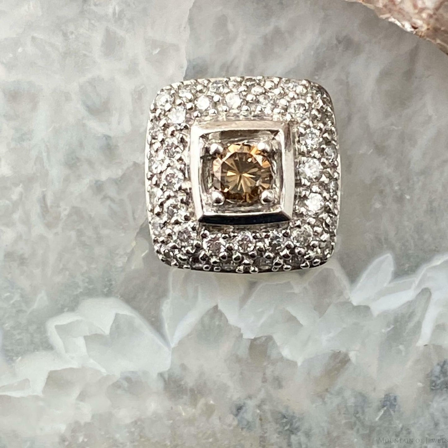 14K White Gold with White and Fancy Brown Diamonds Pendant For Women