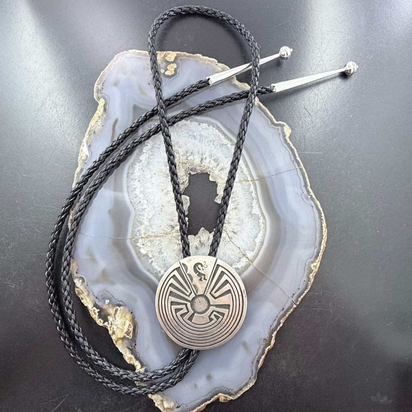 Vintage Hopi Native American Sterling Silver Man in the Maze Bolo Tie For Men