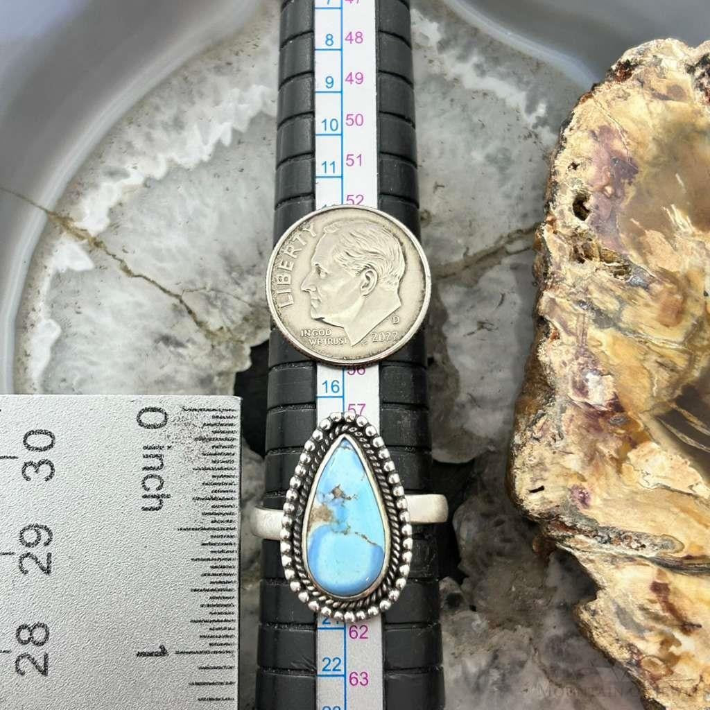 Sterling Silver Southwestern Style Teardrop Golden Hill Turquoise Adjustable Ring For Women