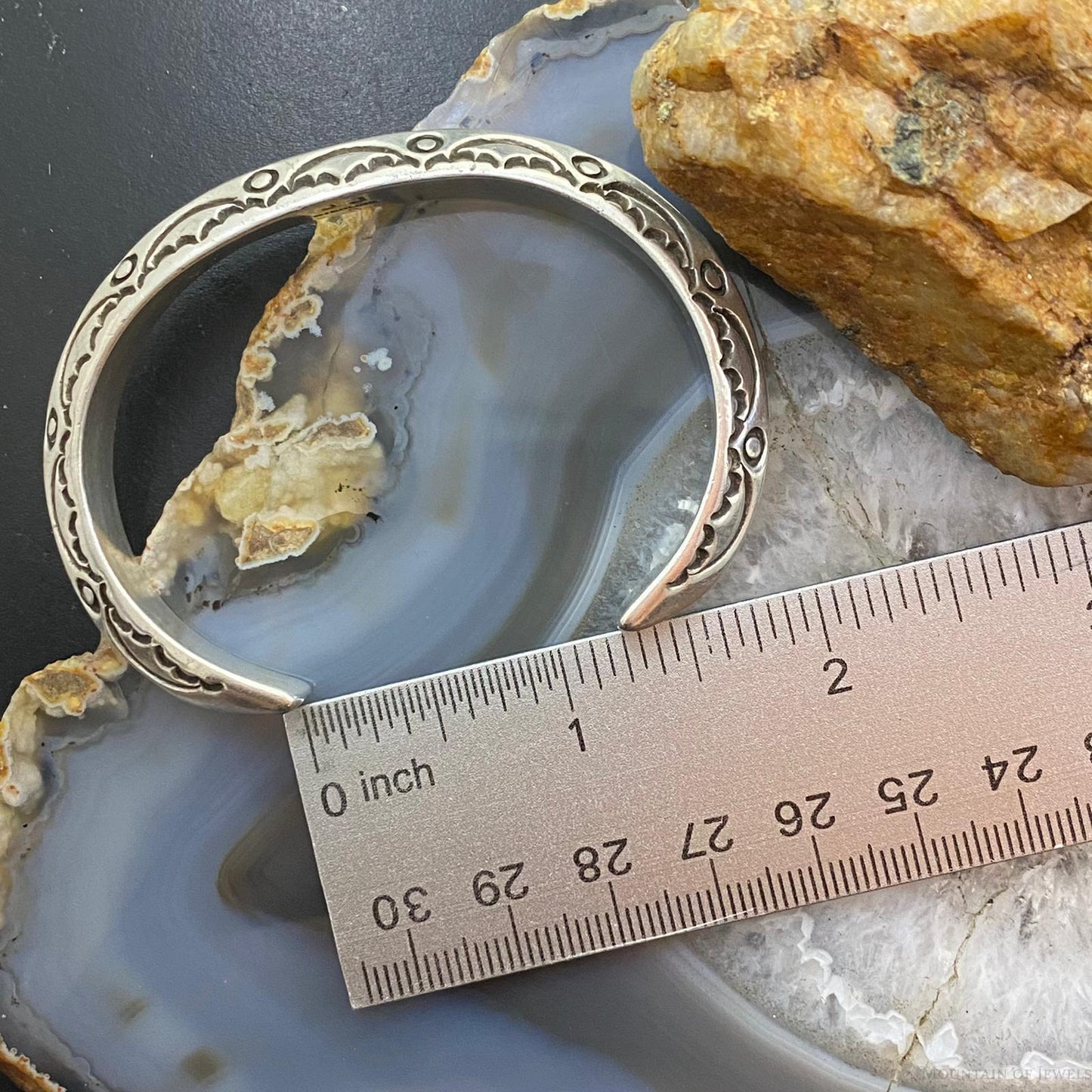Vintage Signed Native American Sterling Silver Stamped Carinated Bracelet #1