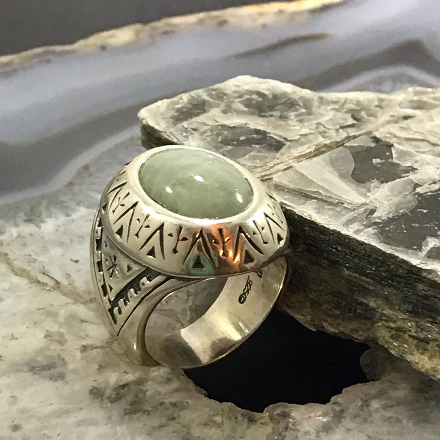 Carolyn Pollack Sterling Silver Oval Amazonite Decorated Ring Size 6 For Women