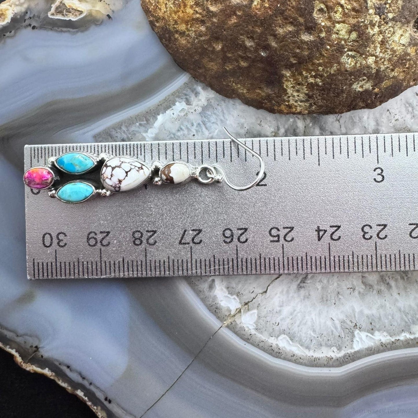 Sterling Silver Southwestern Style Multistone Cluster Dangle Earrings For Women #3