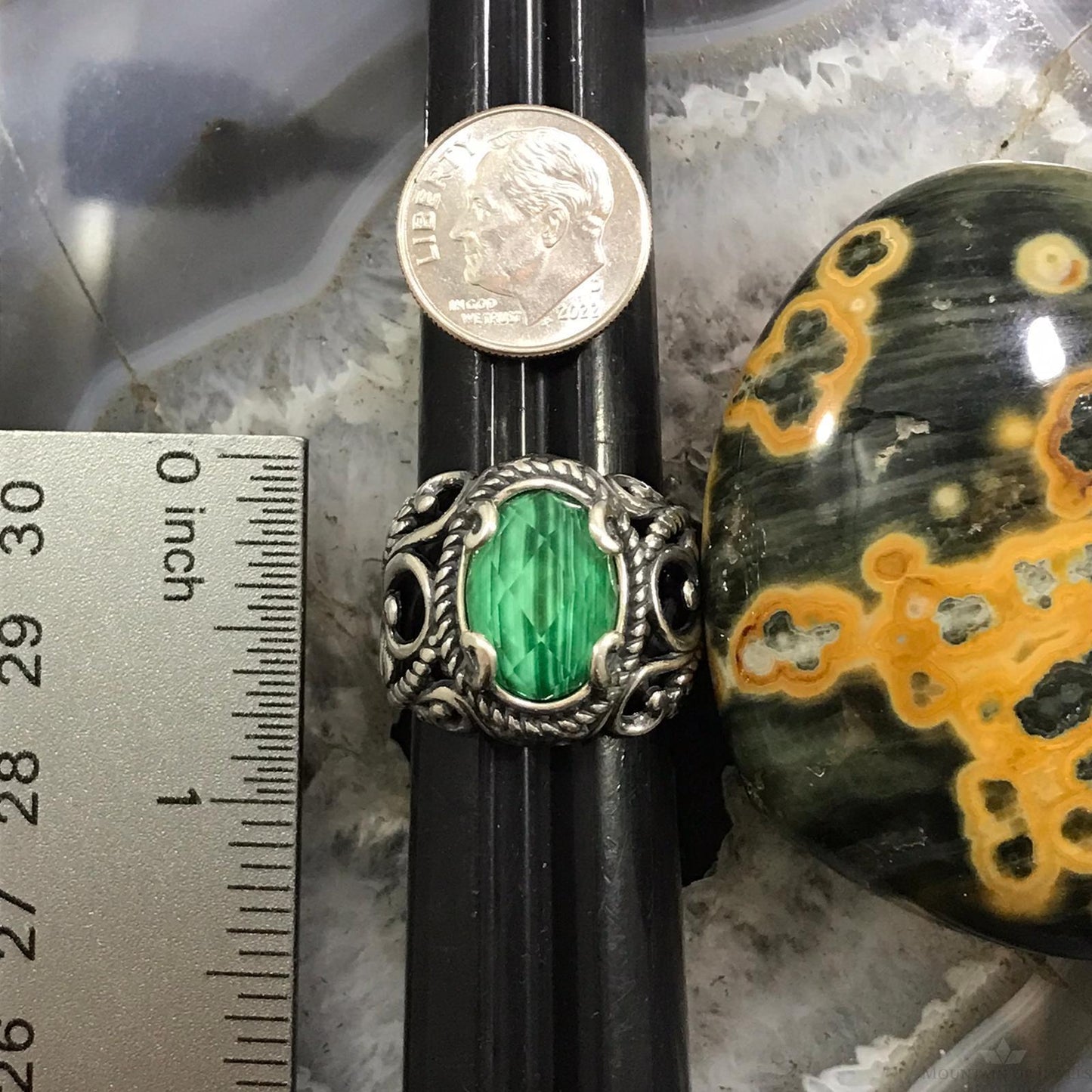 Carolyn Pollack Sterling Silver Oval Malachite Doublet Ring Size 8.25 For Women