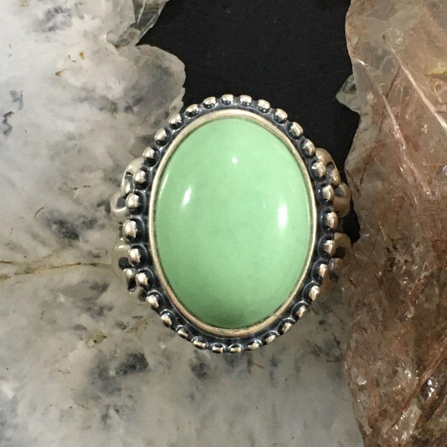 Carolyn Pollack Southwestern Style Sterling Silver Oval Variscite Decorated Ring For Women