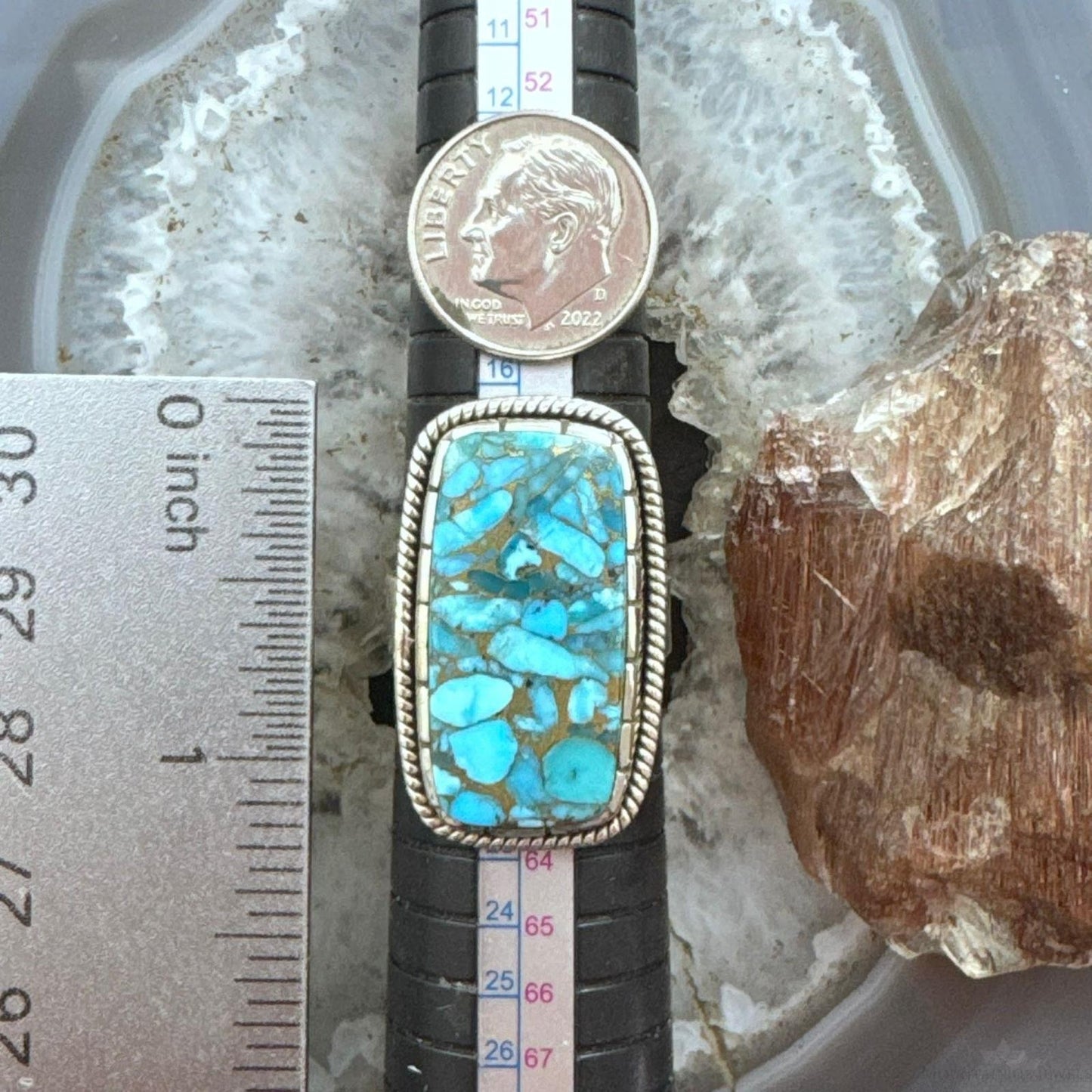 Sterling Silver Southwestern Style Blue Copper Turquoise Ring Size 9.25 For Women