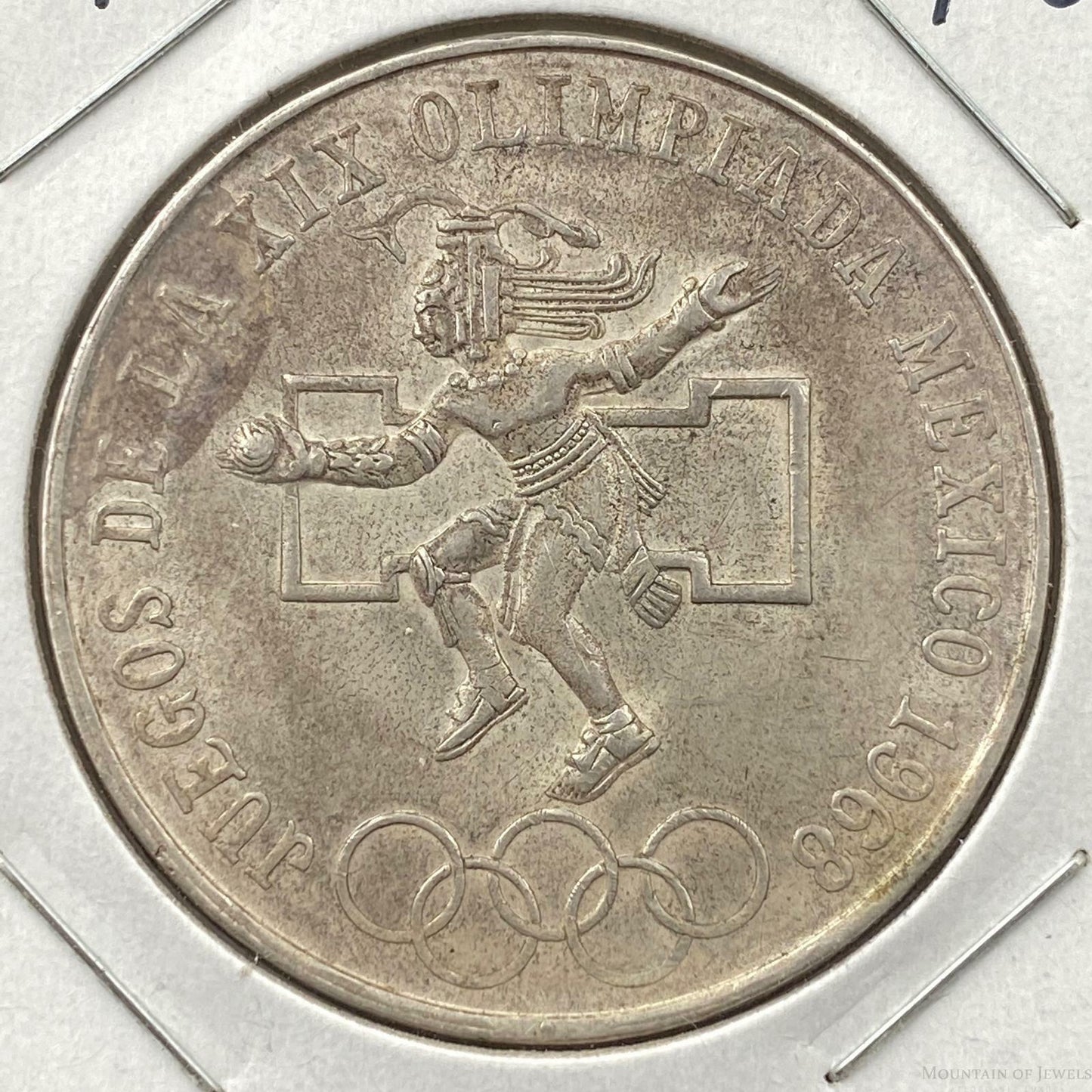 1968 Mexico XIX Olympic Games Aztec Ball Player 25 Pesos Silver Coin #7920-2E