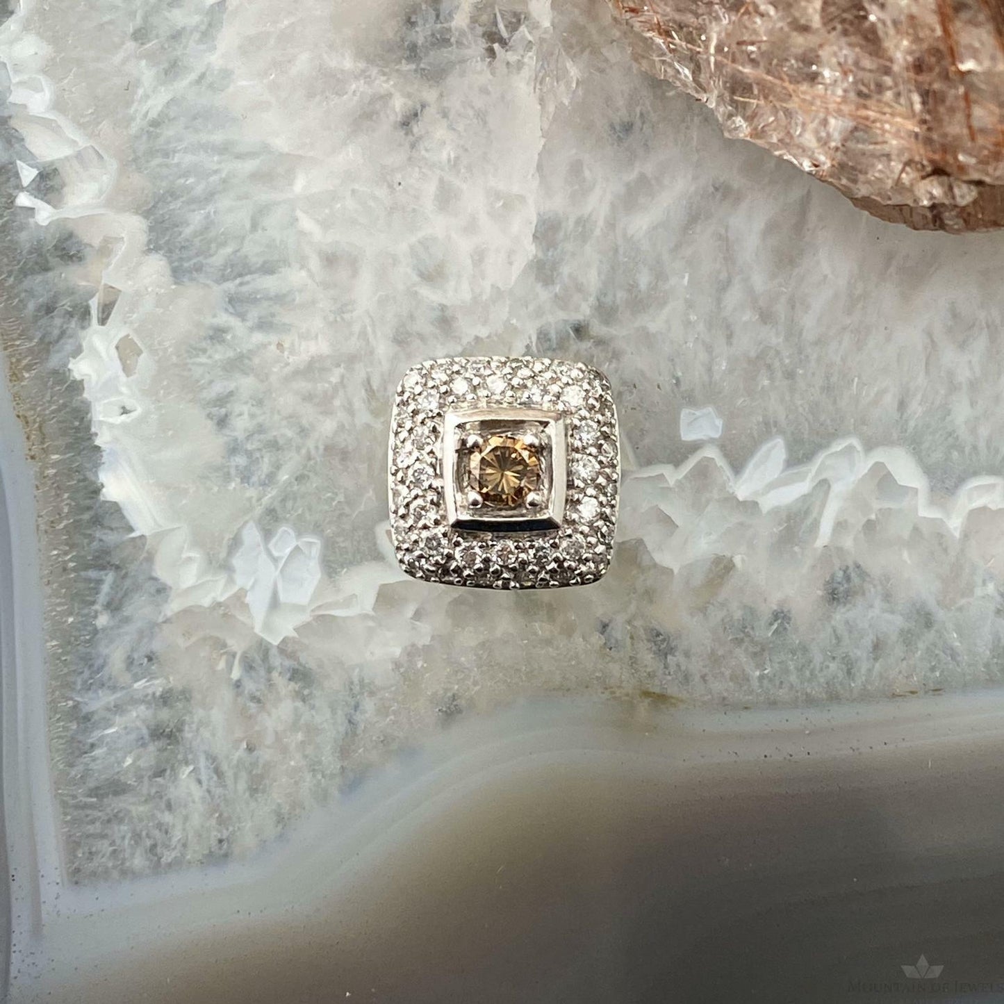 14K White Gold with White and Fancy Brown Diamonds Pendant For Women